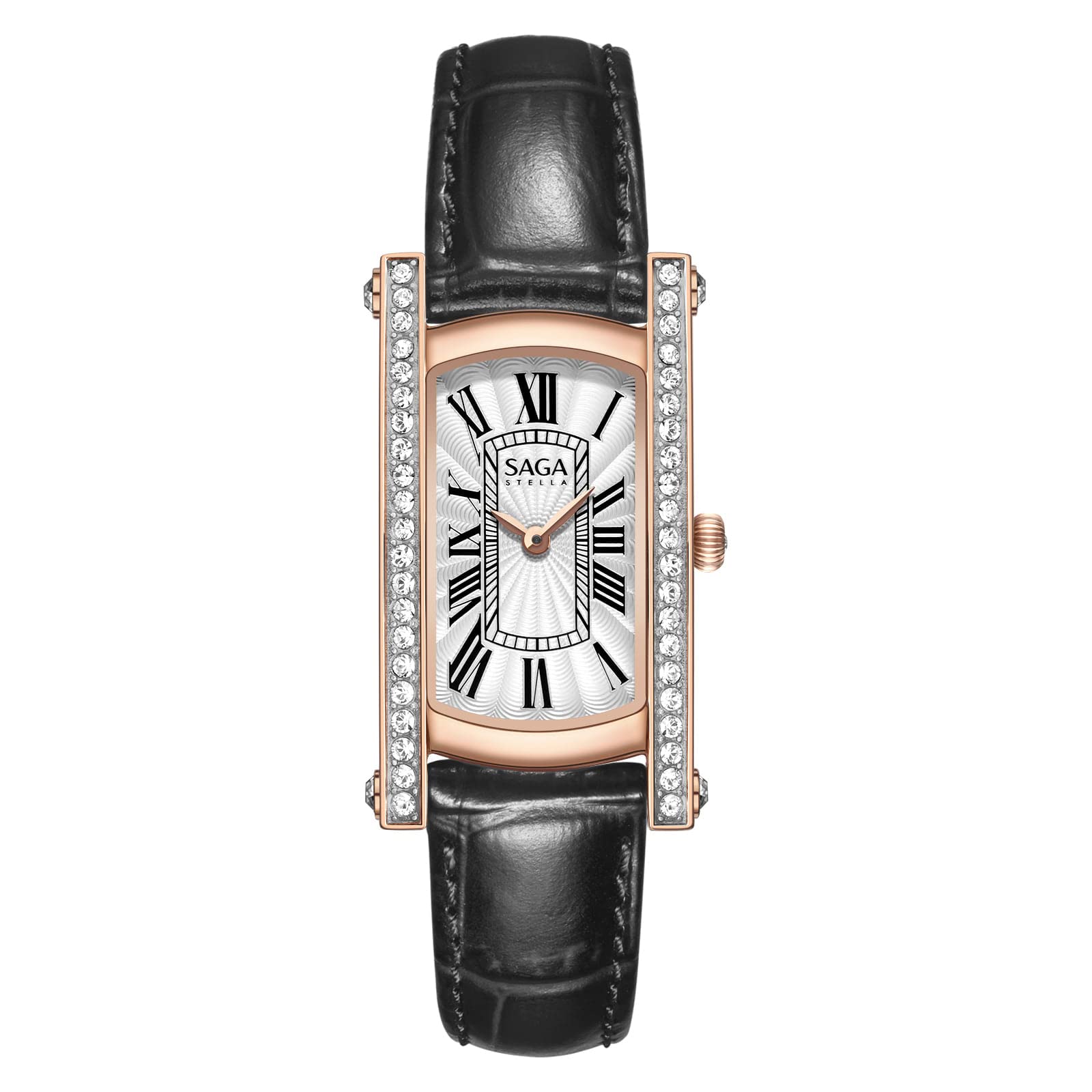 SAGA Luxury Women's Crystal-Accented Dress Watch - Stainless Steel & Leather Band - Elegant Fashion Timepiece for Women - Perfect Gift for Her - Ideal for Office, Party & Special Occasions