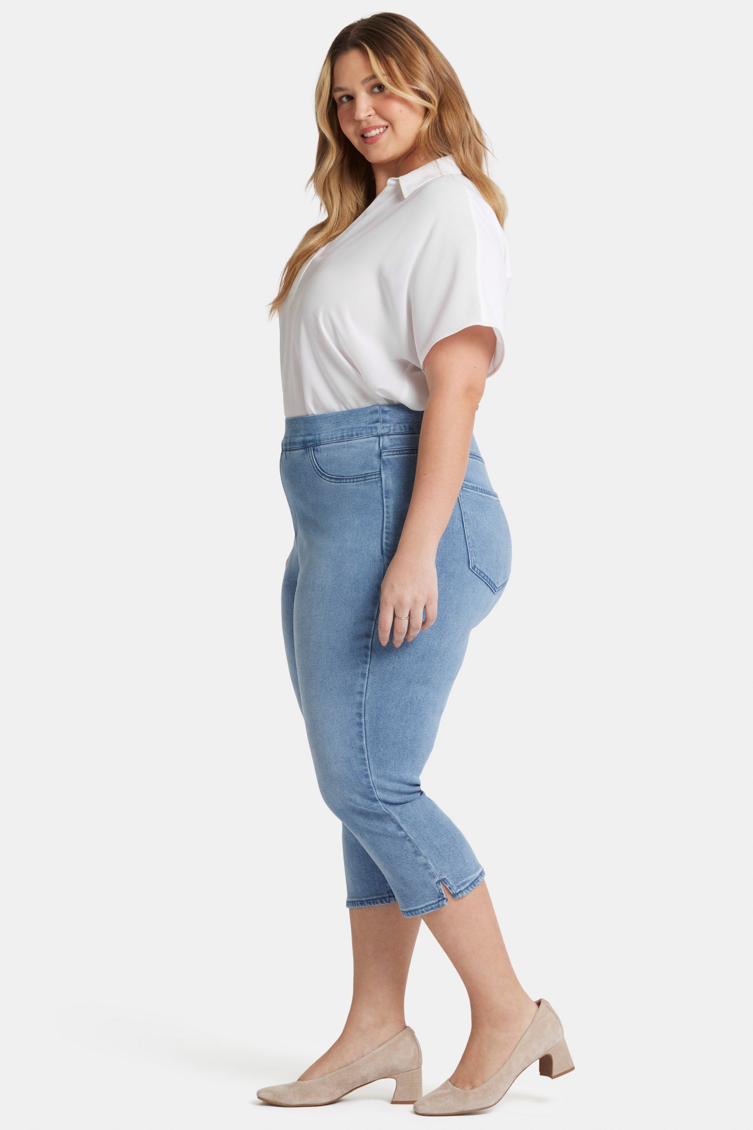 Dakota Women's Plus Size Crop Pull On Jeans - Comfortable Stretch Denim Pants for Casual Wear & Everyday Outfits