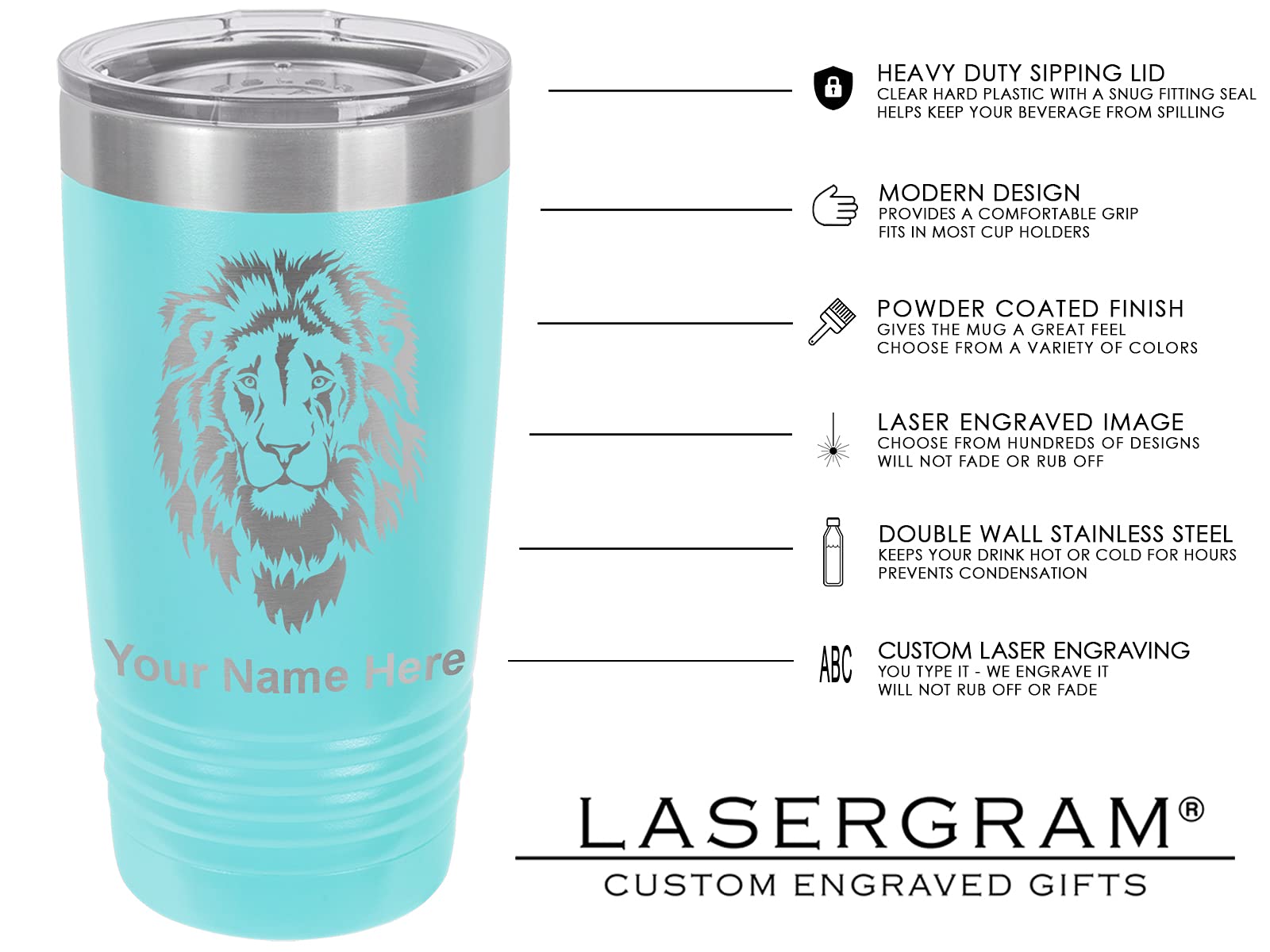 LaserGram 20oz Vacuum Insulated Stainless Steel Tumbler Mug with Hammerhead Shark Design - Personalized Engraving Included (Light Blue) | Keeps Drinks Hot/Cold for Hours | Perfect for Office, Gym, Travel & Outdoor Activities