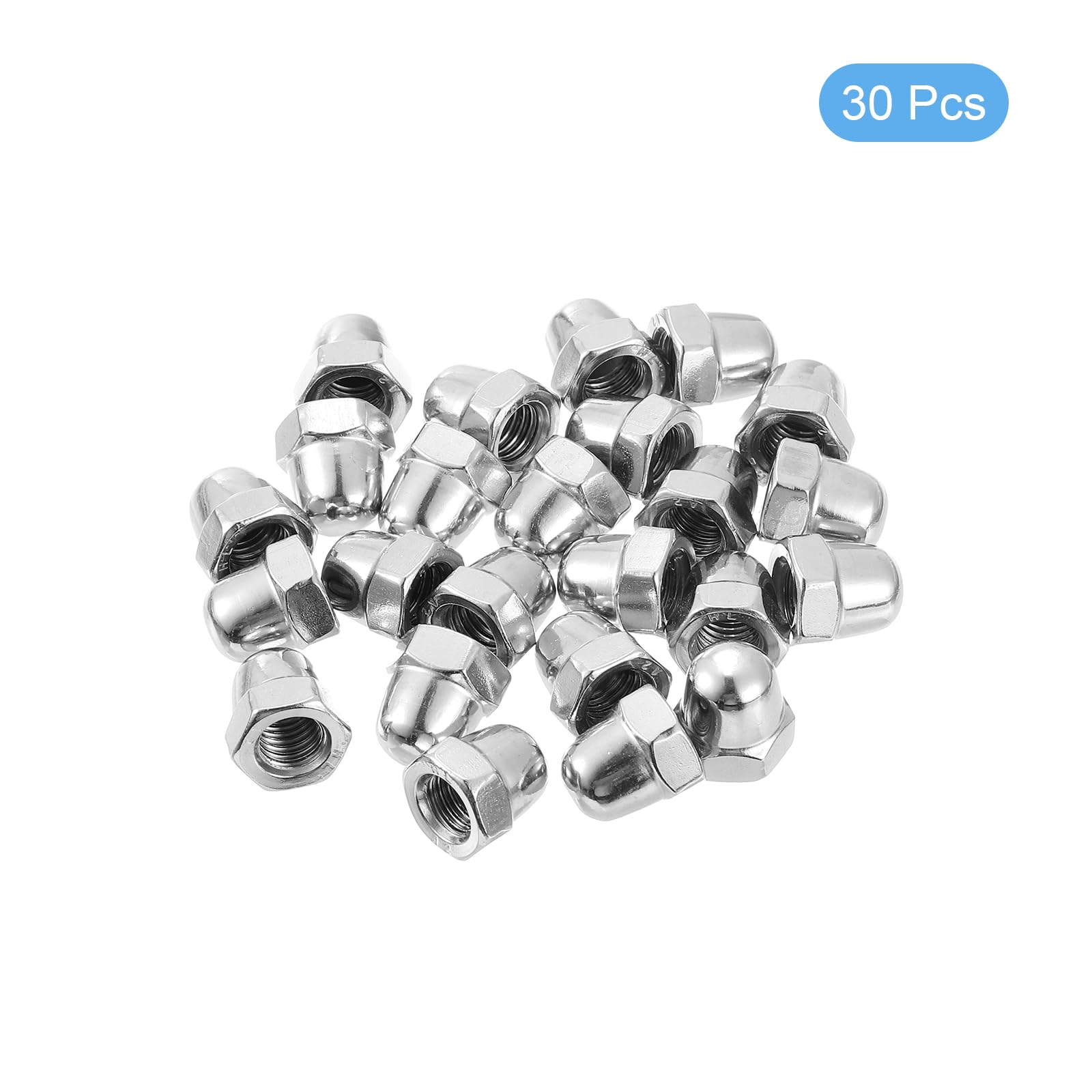 uxcell M8x1.25 Acorn Cap Nuts, 30Pcs 304 Stainless Steel Dome Cap Head Nuts for Bolt Cover - Rustproof Hardware Fasteners for Automotive, Furniture & DIY Projects (Silver Finish)