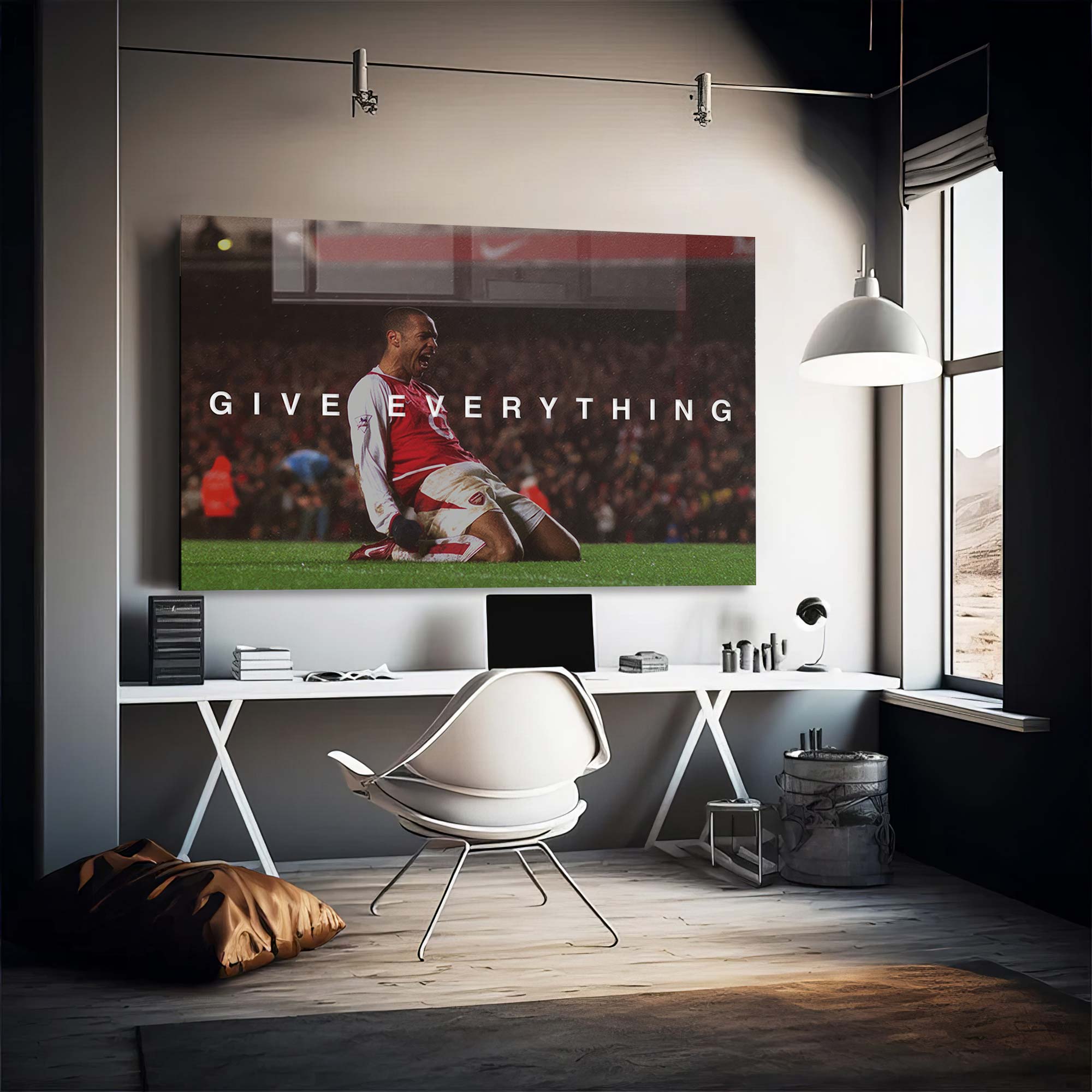 Thierry Henry 'Give Everything' Tempered Glass Wall Art - Premium Soccer Decor for Living Room, Office & Man Cave