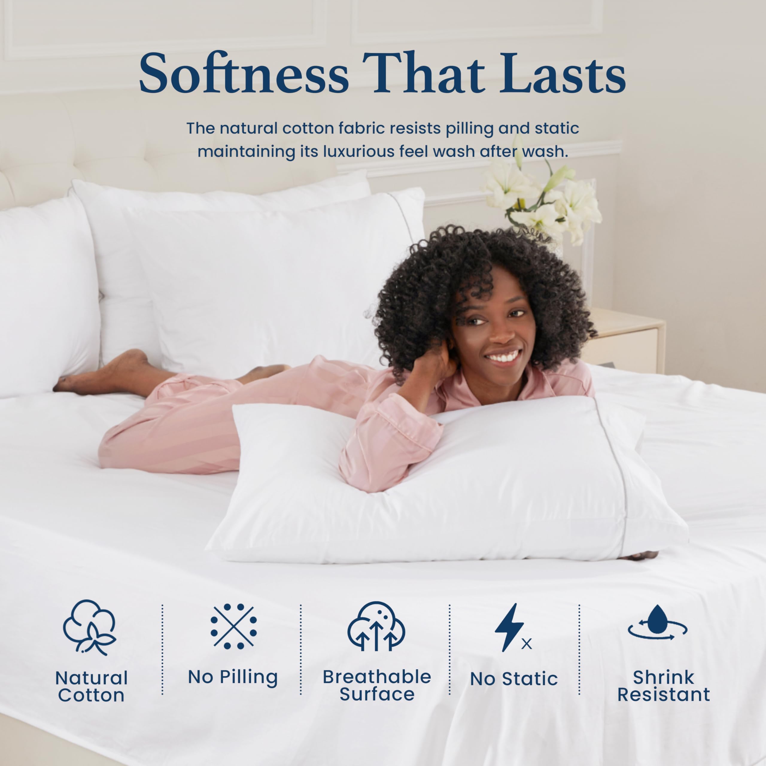 Sunflower Cotton Queen Sheet Set - 4-Piece Luxury Hotel Quality Bedding with Silver Trim Design, Deep Pocket Fits Mattress Up to 16 Inches, Soft White Queen Size Sheets for Bedroom, Guest Room & Airbnb