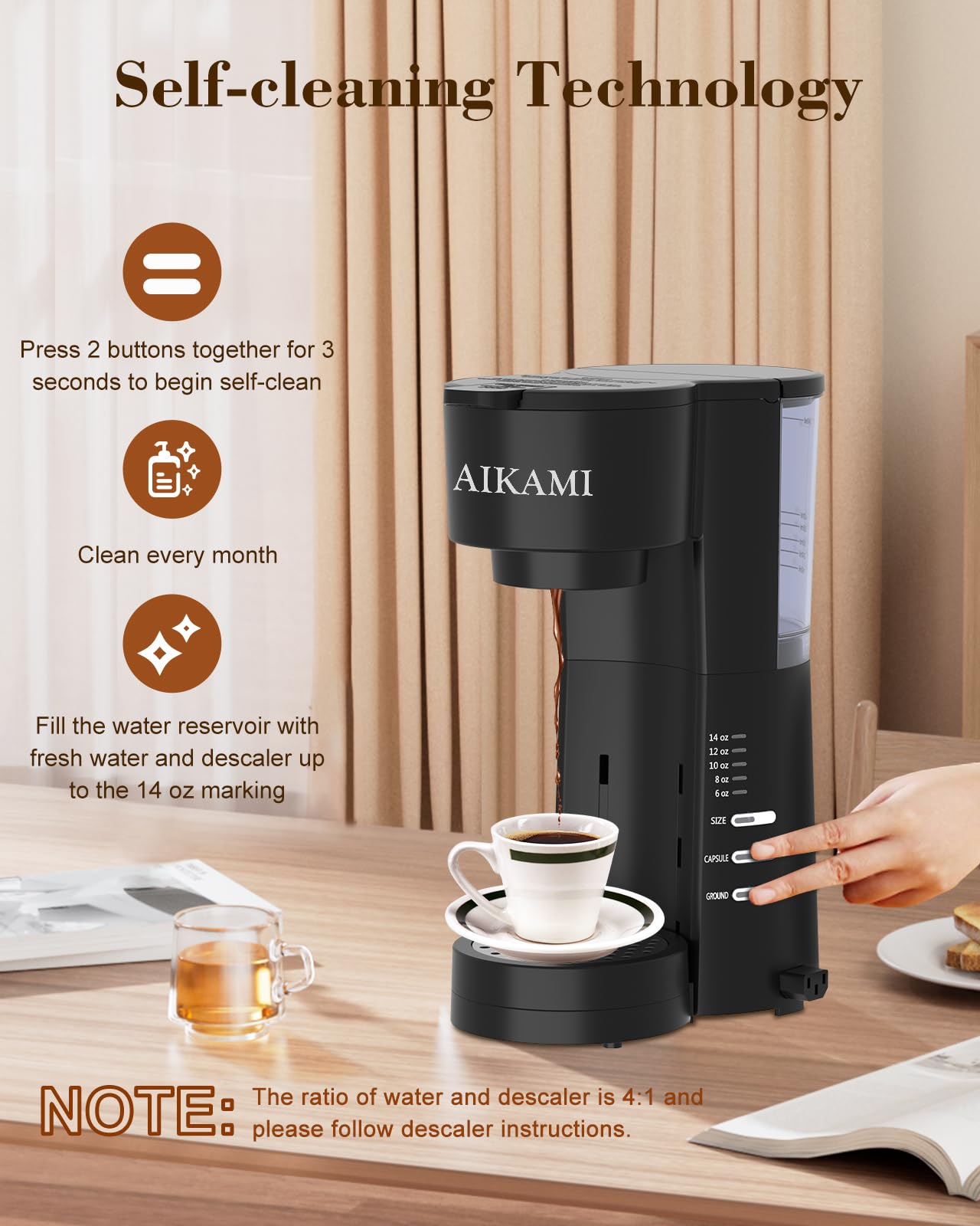 4 in 1 Single Serve Coffee Maker with Built-in Milk Frother & Grinder - Compatible with K-Cups & Ground Coffee - 30oz Removable Water Tank - 6-14oz Brew Sizes - Perfect for Home, Office & Small Kitchens - Compact Espresso Machine for Latte, Cappuccino & Americano Lovers