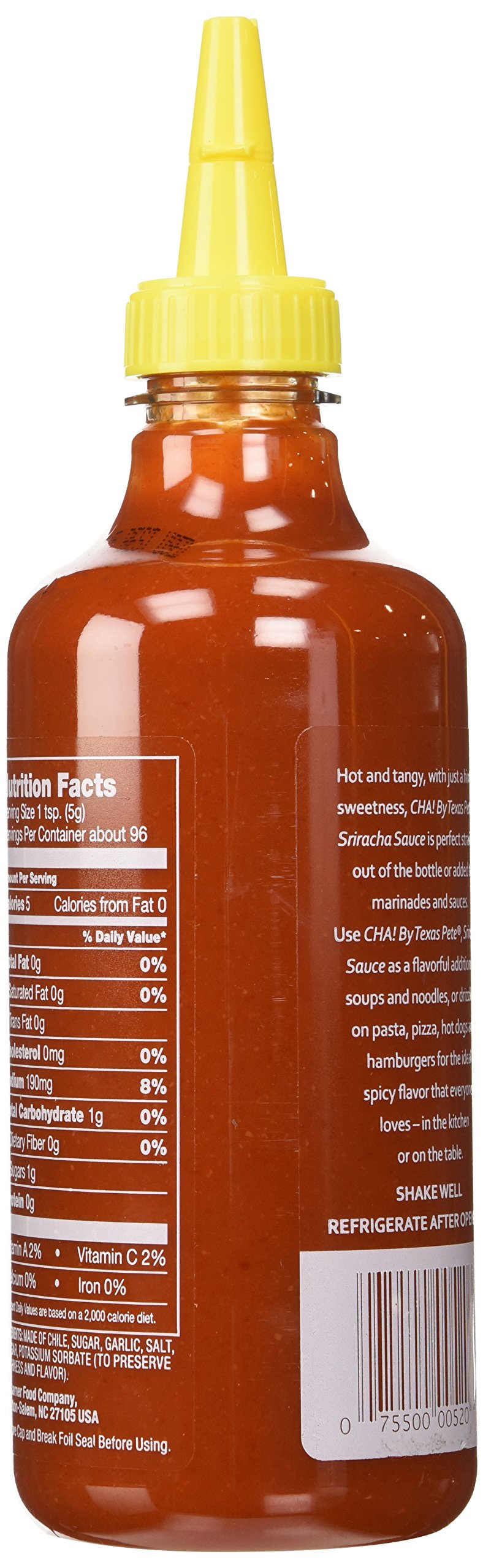 Texas Pete Sriracha Hot Chili Sauce - 18 oz Bottle | Spicy Sriracha Flavor for Wings, Tacos, Burgers & Asian Dishes | Perfect for Cooking & Grilling