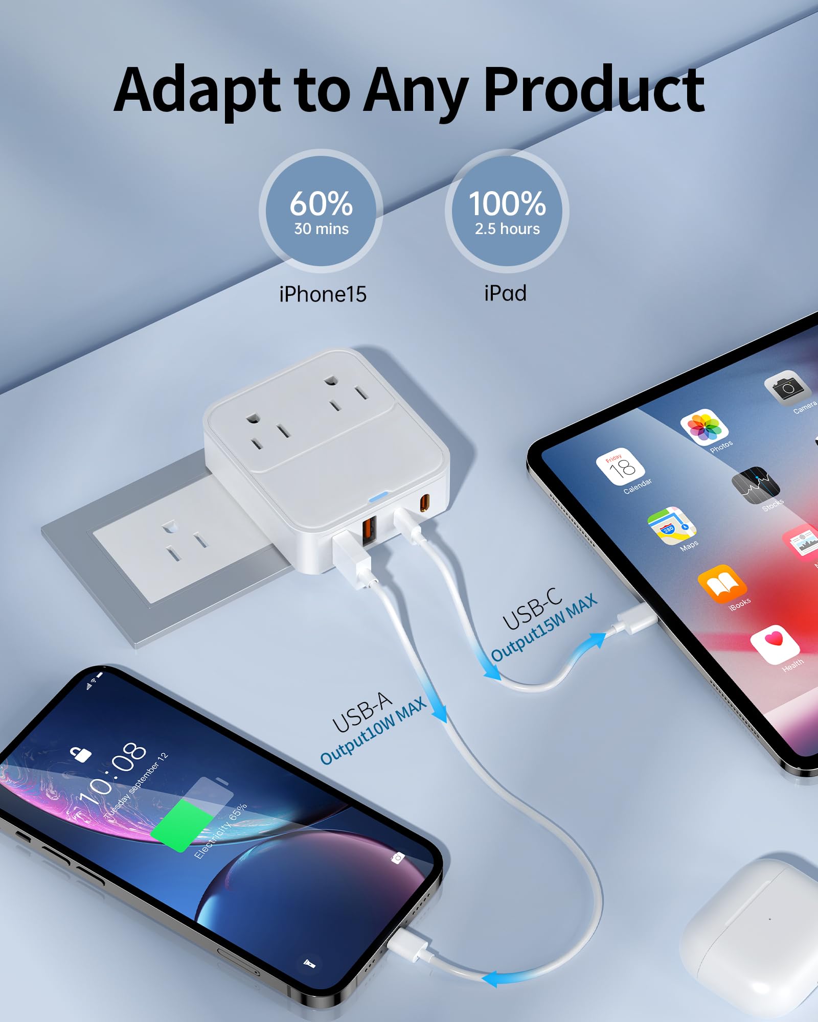 VPSUN 20W USB C Fast Charger Block with 2 Outlet Ports - Dual USB Wall Charger Plug for iPhone 15/14/13, Samsung Galaxy, iPad - Compact Power Adapter for Home, Travel, Office & School Use