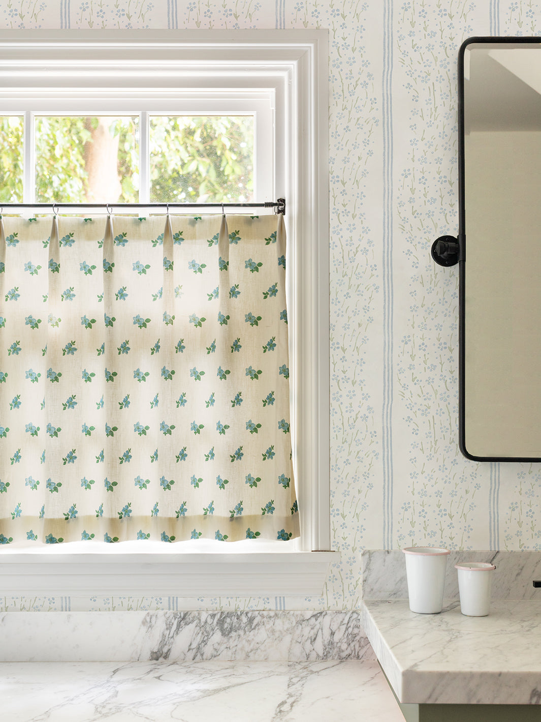 Nathan Turner Hillhouse Floral Ditsy Wave Stripe Wallpaper - Blue Green Pattern for Living Room, Bedroom & Home Decor