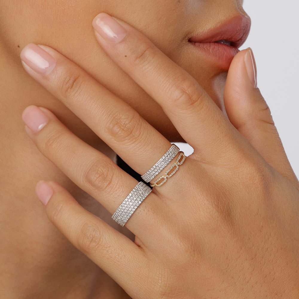 10K Gold Diamond Pave Boyfriend Ring - Elegant Stackable Band for Women, Perfect for Anniversary, Engagement, and Everyday Wear