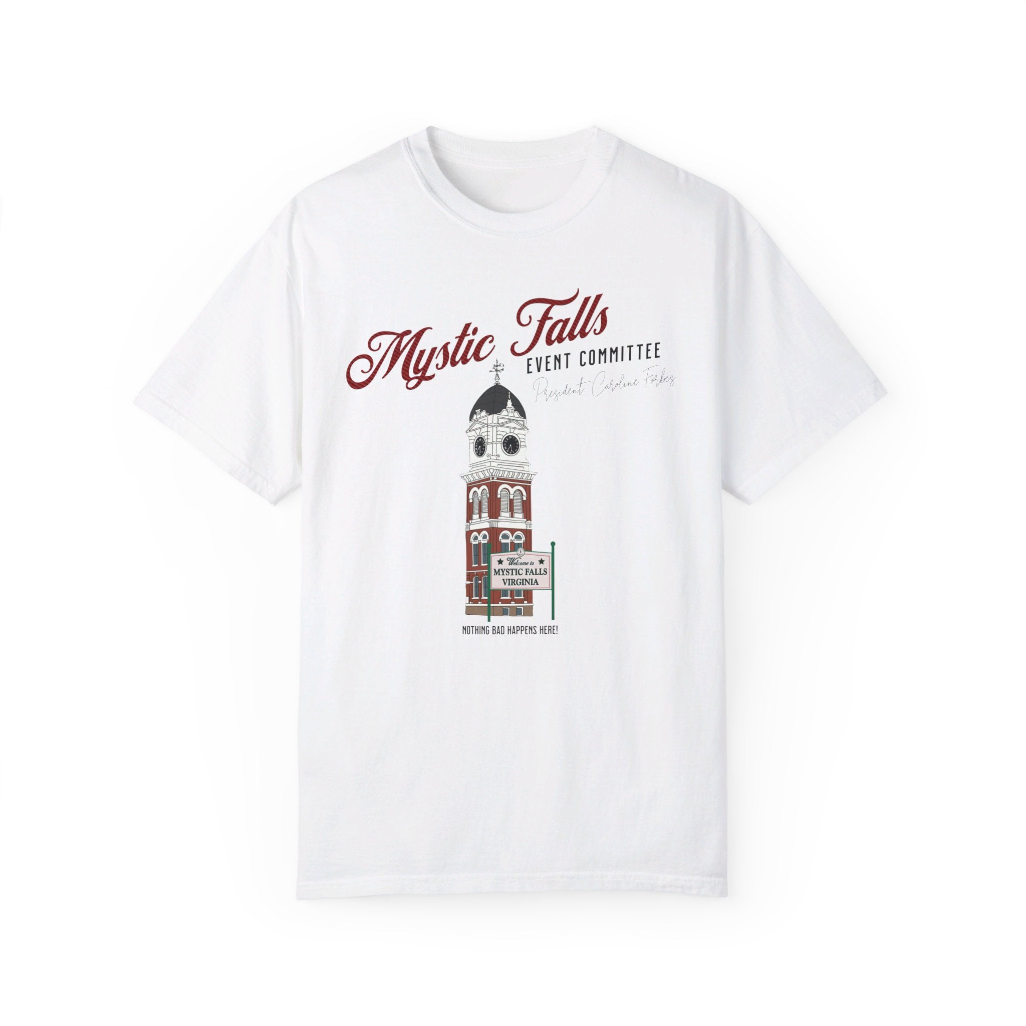 Mystic Falls Party Committee T-Shirt - Funny Novelty Graphic Tee for Fans & Events - Perfect for Halloween, Cosplay & Themed Parties