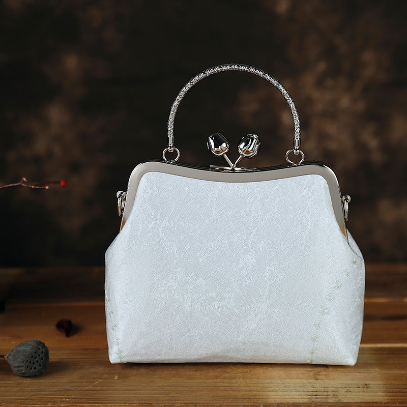 White Embroidered Chain Crossbody Shoulder Bag for Women - Elegant Fashion Purse for Daily Use, Parties, and Date Nights