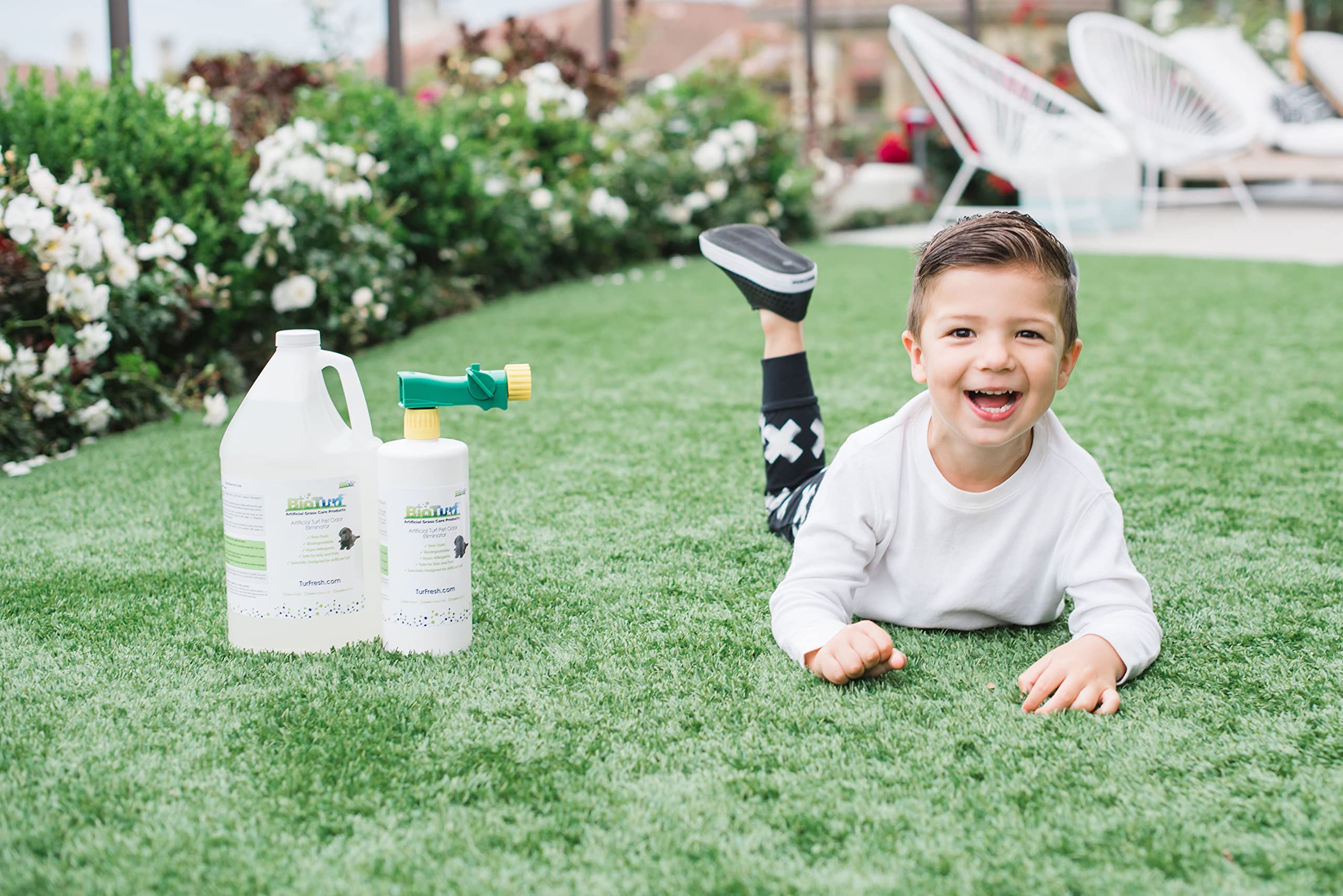 BioS+ Artificial Turf Pet Odor Eliminator - Organic, Non-Toxic Enzyme Concentrate for Dogs & Cats - Safe for Kids, Pets & Plants - 5 Gallon - Perfect for Backyards, Kennels & Pet Play Areas