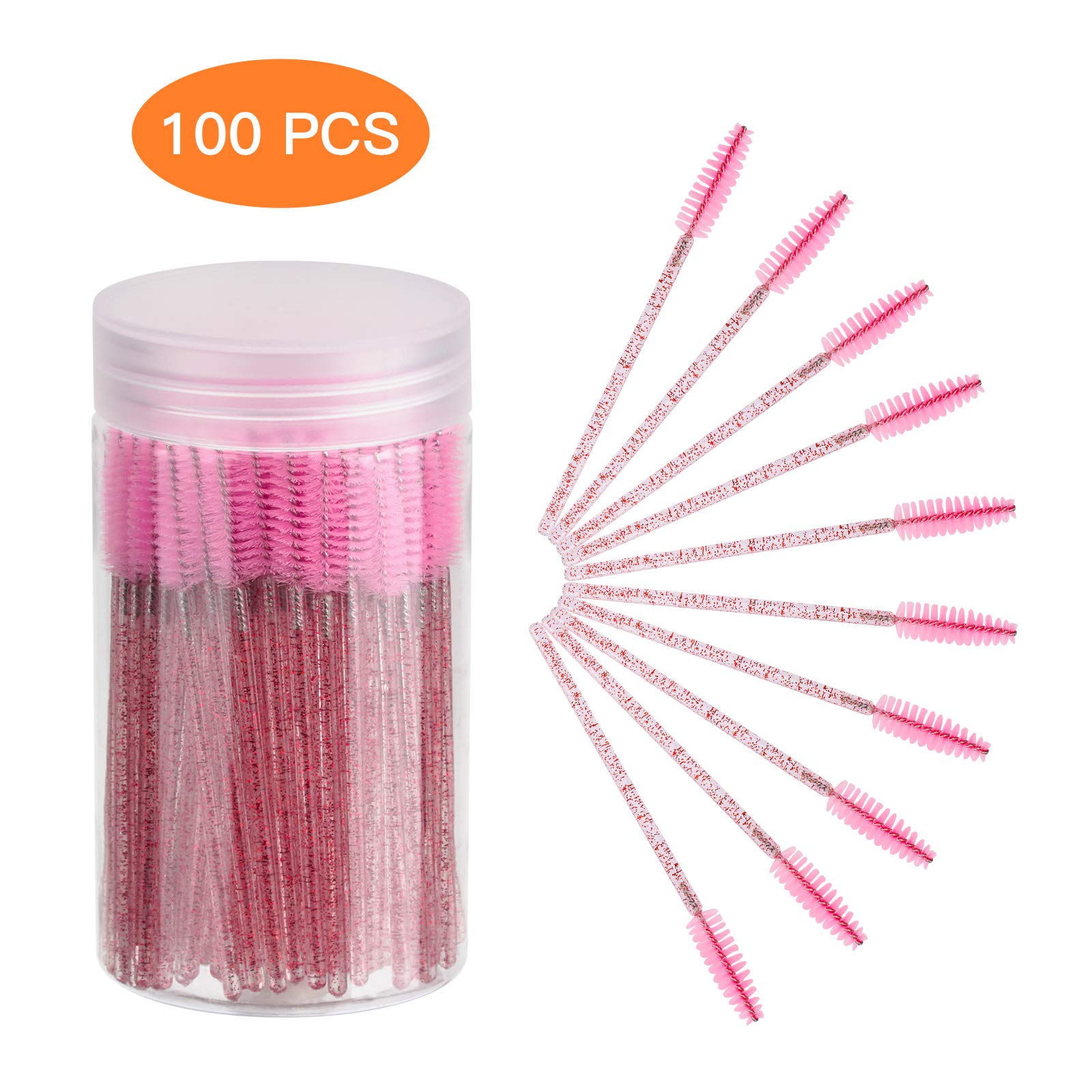 CHEFBEE 100PCS Disposable Eyelash Brushes & Mascara Wands - Professional Makeup Applicator Kit for Eyelash Extensions, Eyebrow Grooming - Includes Storage Container (Pink) | Perfect for Salon, Home Use & Travel Makeup Essentials