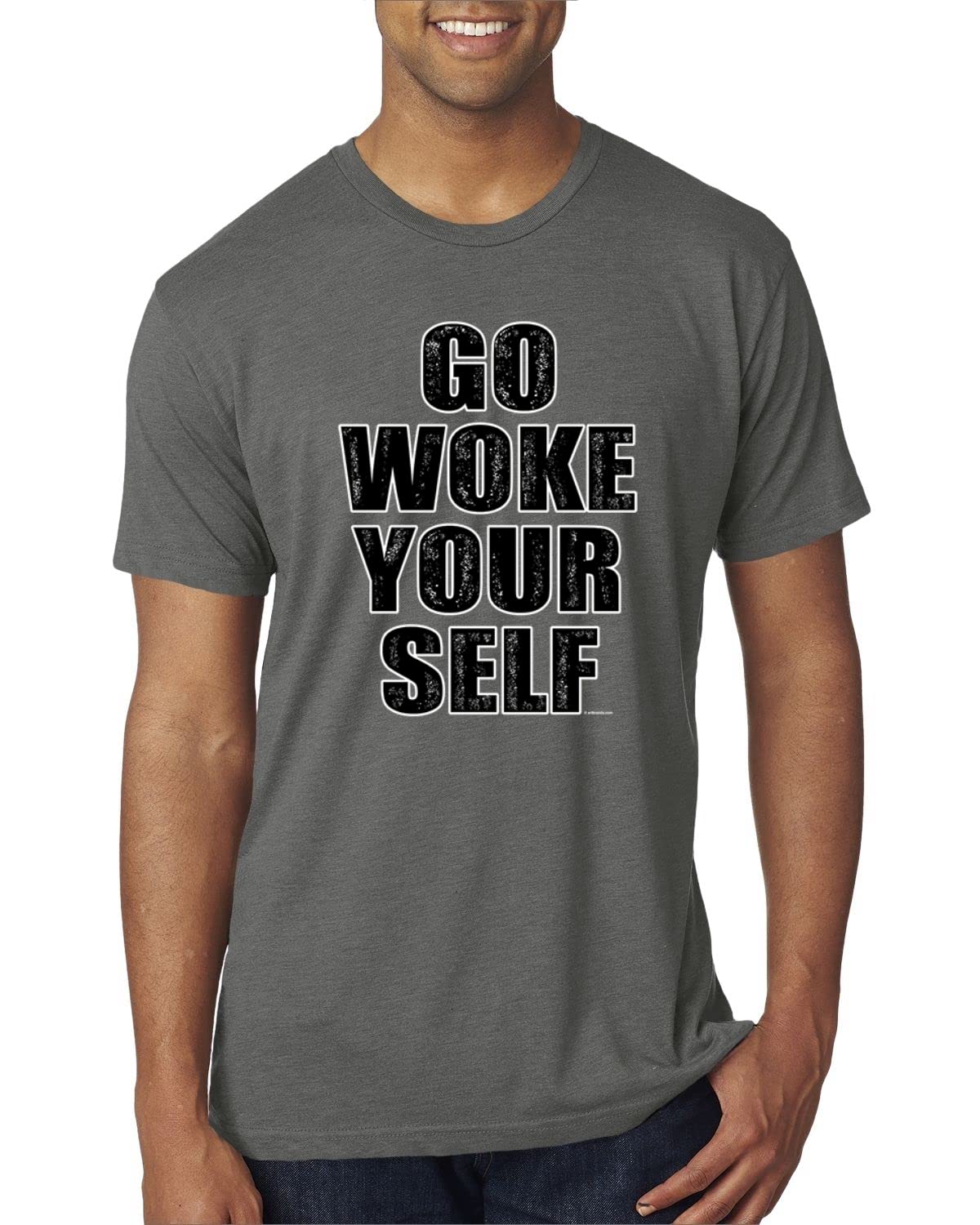 Go Woke Yourself Funny Slogan Men's Premium Tri-Blend T-Shirt - Soft Vintage Style Tee for Casual Wear & Street Fashion