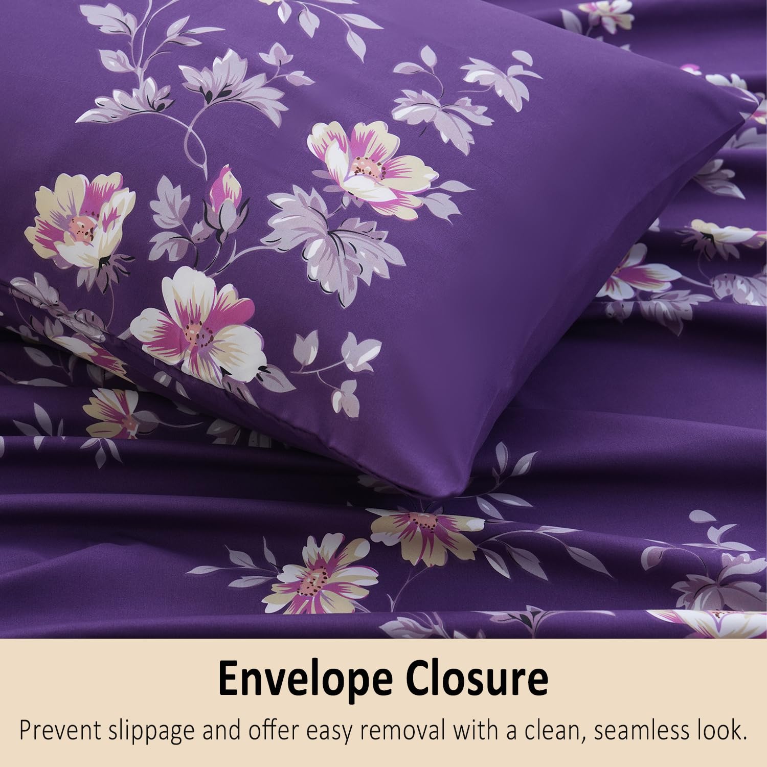 MEISHANG King Size Floral Sheet Set - Ultra Soft Brushed Microfiber Deep Pocket Fitted Sheets (Fits Mattresses up to 16