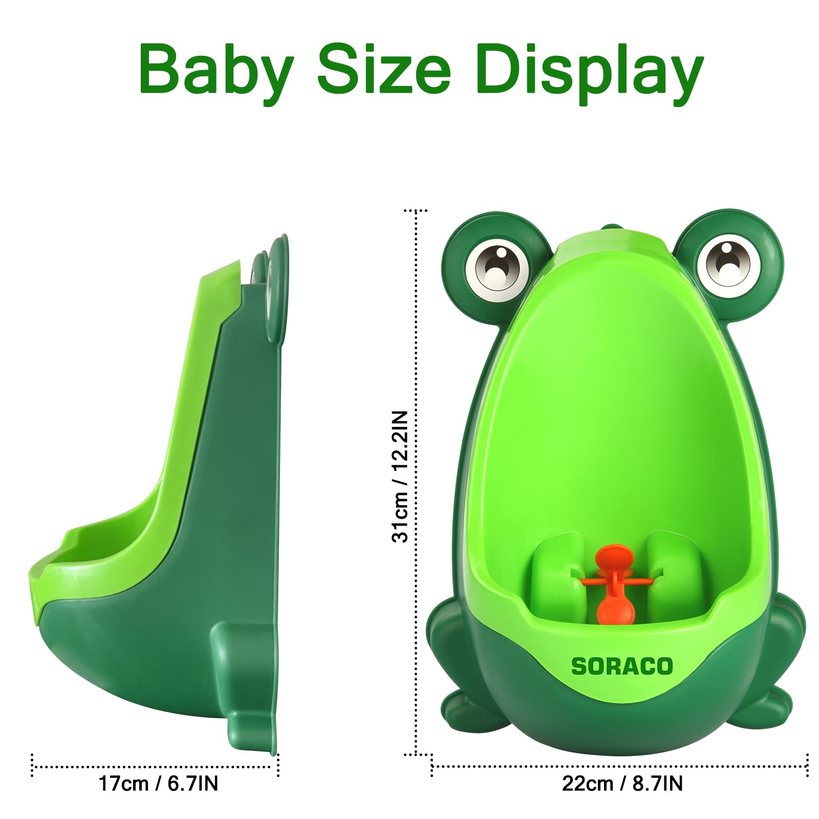 Fun Frog Potty Training Urinal for Toddler Boys - Green Bathroom Trainer with Funny Aiming Target - Perfect for Potty Training Toddlers at Home & Daycare