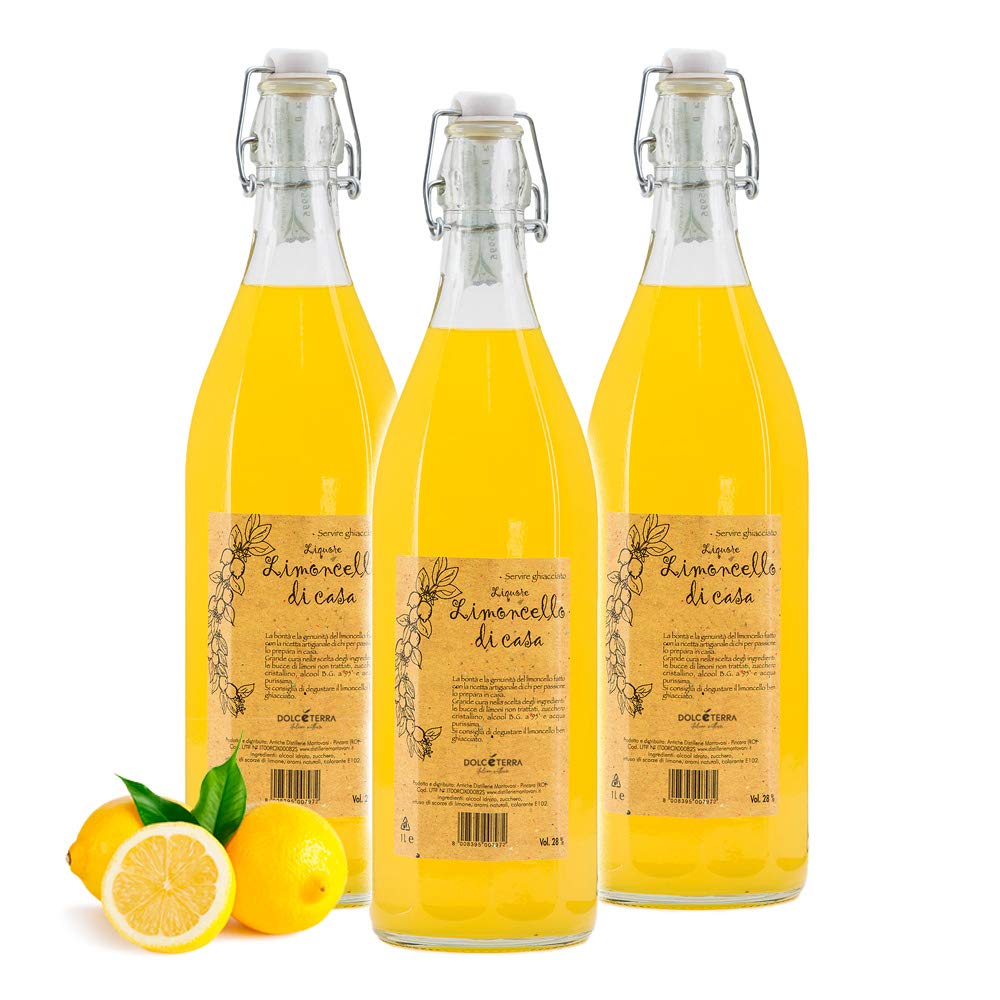 Dolceterra Homemade Limoncello Liqueur - Limited Edition Gift Set (3 Bottles x 24 fl oz) - Italian Lemon Liqueur for Cocktails, Desserts & Gifting