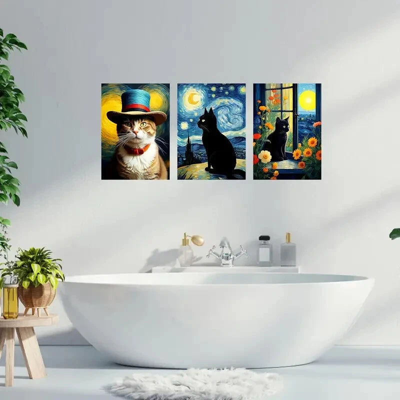 3-Piece Masterpieces Cat Mural Metal Wall Art - Ready to Hang Canvas Prints for Living Room, Bedroom & Office Decor