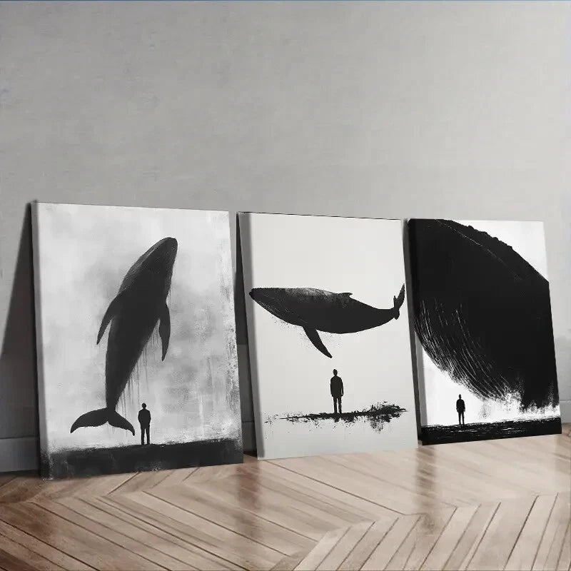 3-Piece Giant Whale Wall Art Set - Framed Canvas Prints 40x60cm - High Quality Australian Made Ready-to-Hang Decor for Living Room, Bedroom & Office