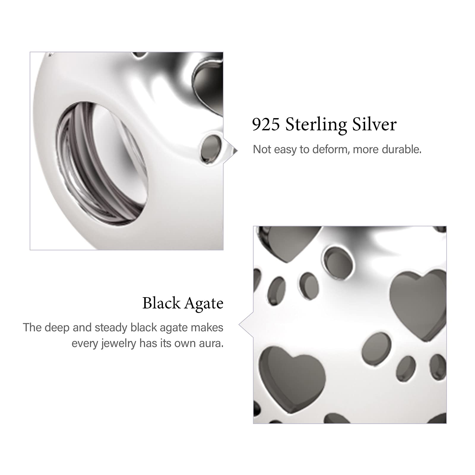 GNOCE Sterling Silver Pet Paw Print Charm Bead - Hollow Animal Paw Charm for Bracelets & Necklaces - Perfect Christmas Gift for Cat & Dog Lovers - Great for Pet Memorial Jewelry and Animal-Themed Accessories
