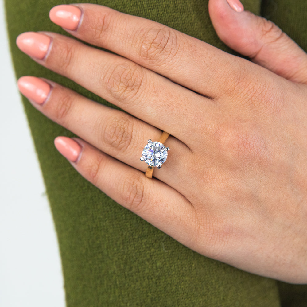 9ct Yellow Gold 3.00ct Diamond Equivalent 9.5mm Cubic Zirconia Solitaire Ring - Elegant Engagement, Wedding & Anniversary Jewelry Gift for Women