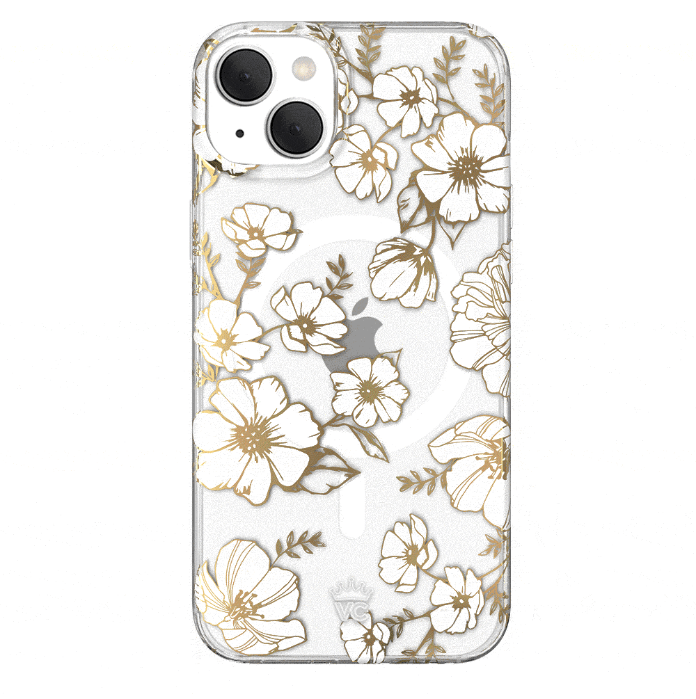 Elegant White & Gold Floral Transparent iPhone Case - Slim Protective Cover for iPhone 12/13/14/15 - Perfect for Everyday Use, Office & Special Occasions