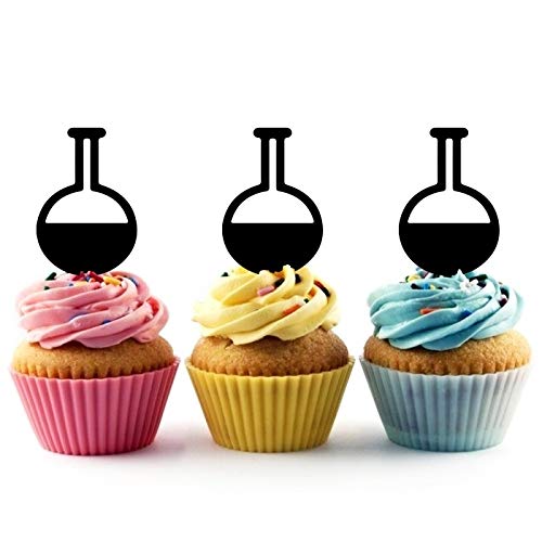 10pcs Science Volumetric Flask Silhouette Acrylic Cupcake Toppers - Perfect for Chemistry Themed Parties, Wedding Decorations & Birthday Celebrations