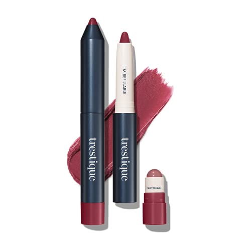 TRE'STIQUE Matte Lip Crayon Set - 2-in-1 Refillable Matte Lipstick with Built-in Lip Gloss Balm & Lip Liner | Belize Bordeaux Shade | Perfect for Day to Night Wear, Parties & Special Occasions