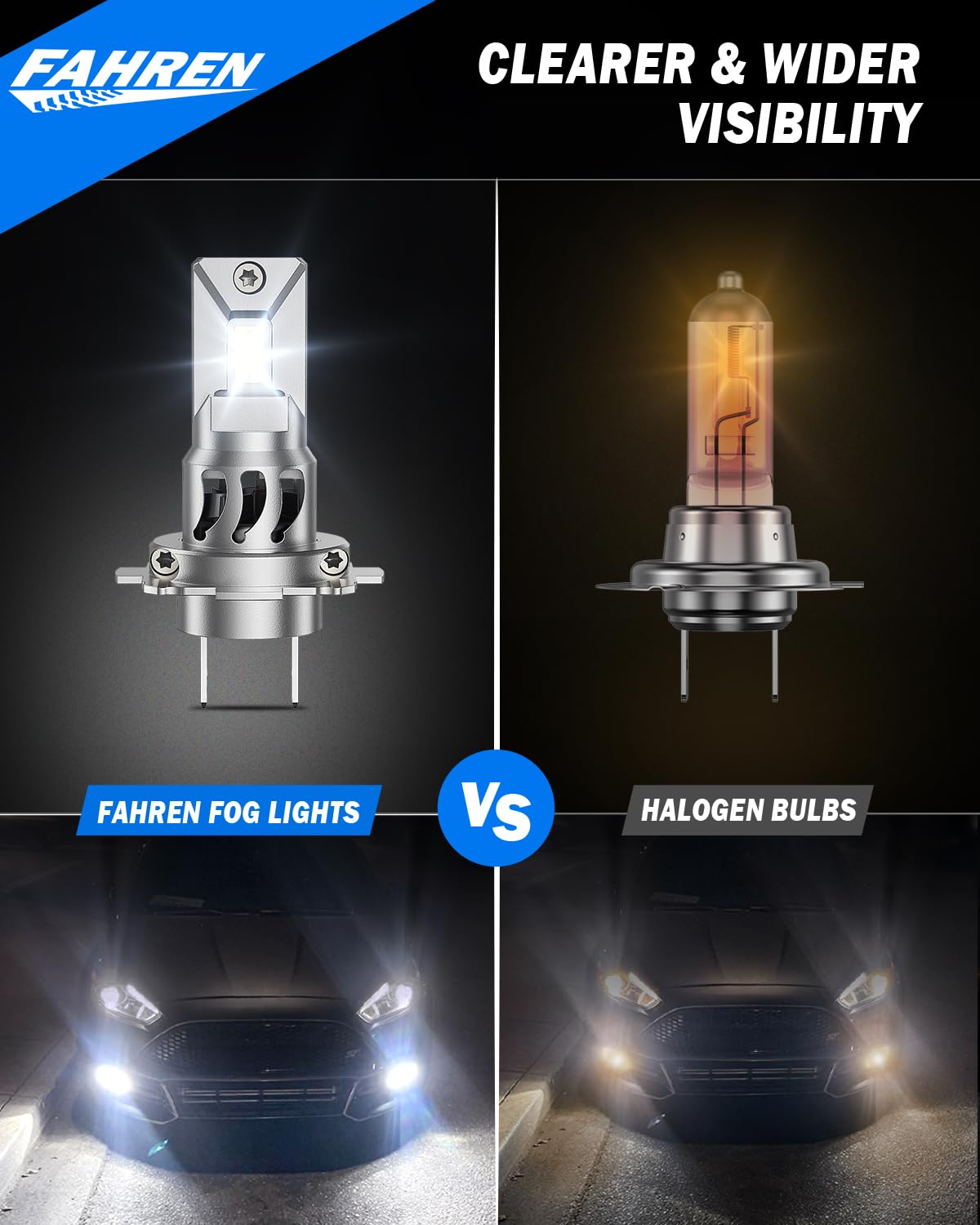 FAHREN H7 LED Bulbs 30000LM Super Bright - 6500K Cool White, 16 CSP Chips, CANBUS Ready, Non-Polarity, IP68 Waterproof - Plug & Play H7 Fog Lights with Turbo Fan Cooling (Pack of 2) - Perfect for Cars, Trucks, SUVs & Off-Road Vehicles in Foggy or Low Visibility Conditions