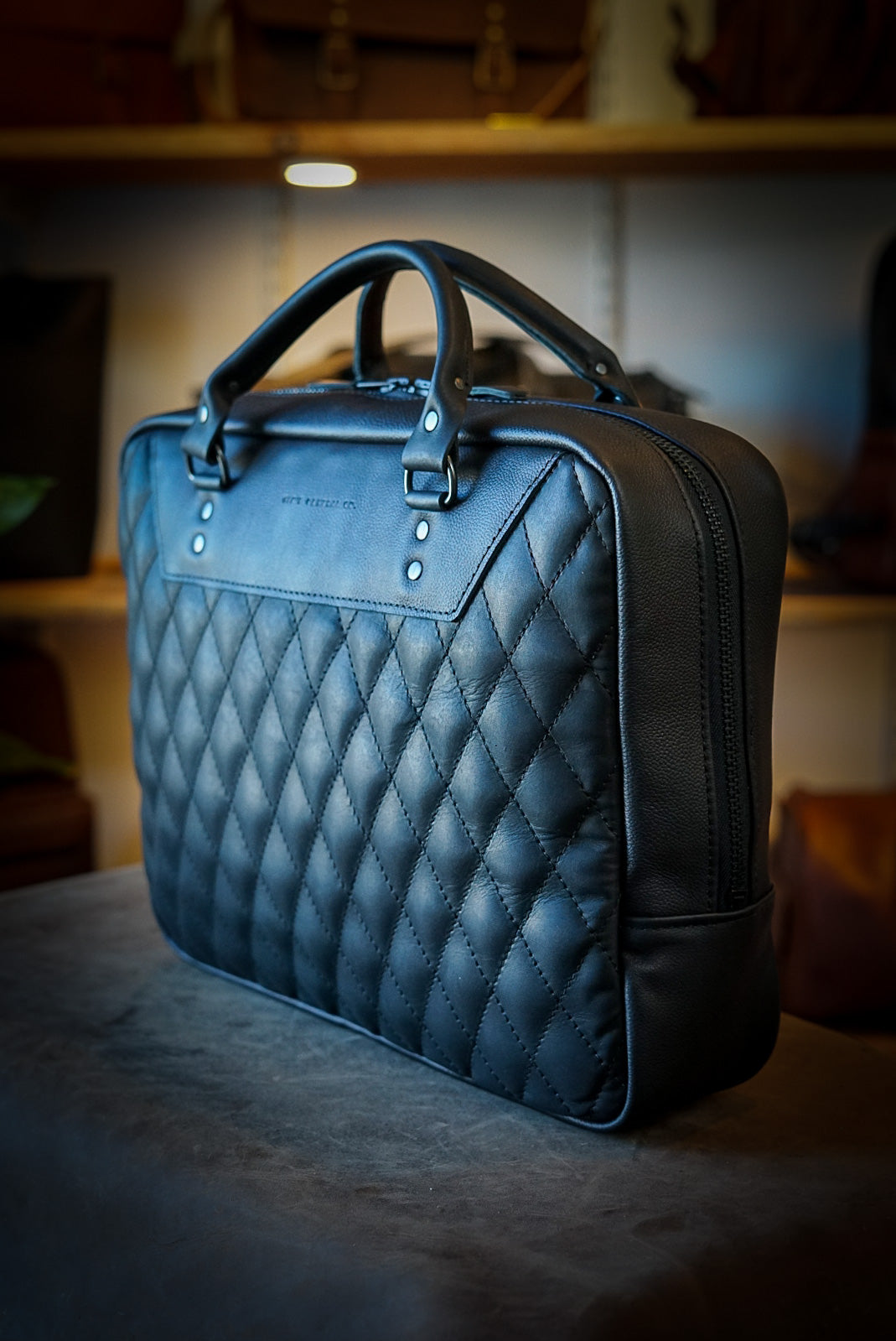 Premium Business Bag - Diamond Stitch Two-Tone Design (Flat Black & Pebbled Black) - Perfect for Office, Work Commute & Professional Meetings