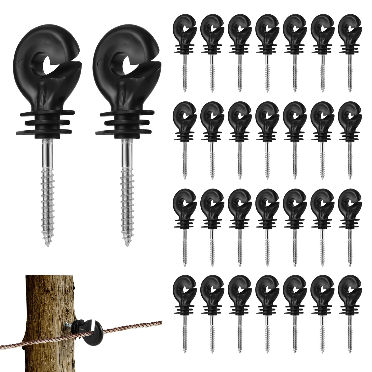 40pcs Black Electric Fence Insulators - Screw-in Wooden Post Insulators for Horse & Farm Animal Fencing - Durable Nail-in Electric Fence Accessories for Pasture, Corral & Livestock Protection