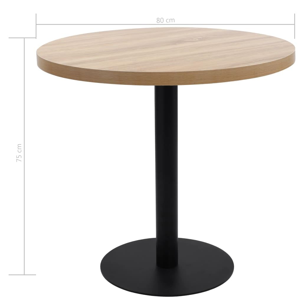 vidaXL Light Brown Round Bistro Table with MDF Top & Steel Legs - Compact Dining Table for Small Spaces, Bars, Restaurants & Outdoor Cafes - Perfect for Breakfast Nooks, Patios & Cozy Home Dining
