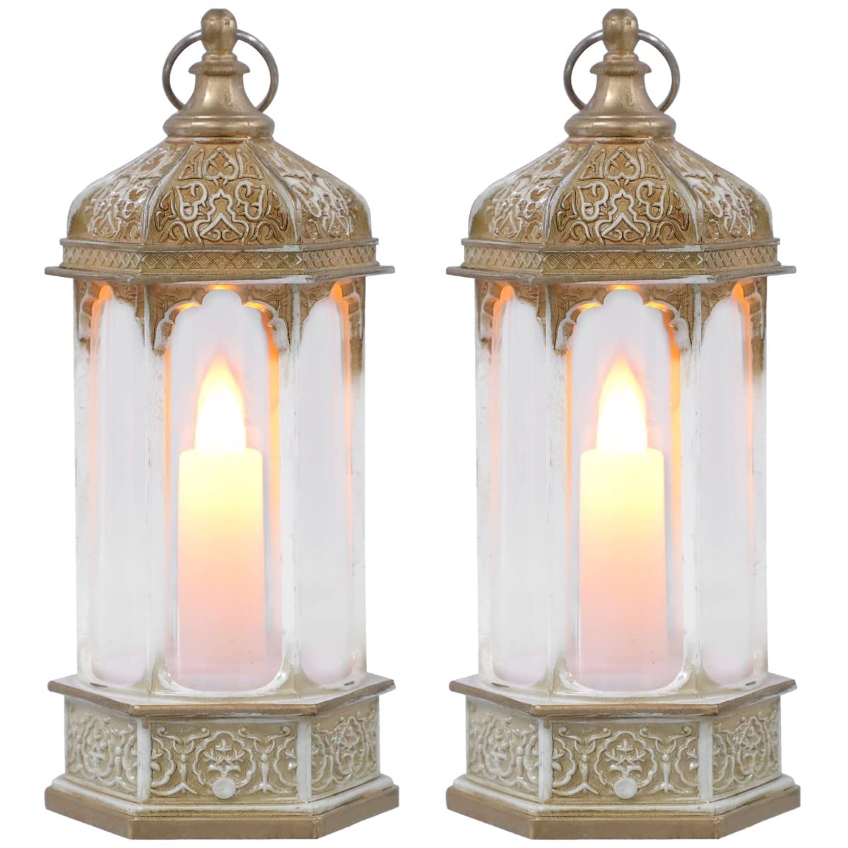 HANABASS 2-Pack Vintage Large Metal Ramadan Candle Lanterns - Decorative Hanging & Tabletop Lantern for Ramadan, Christmas, Home Decor, Party & Wedding Decorations