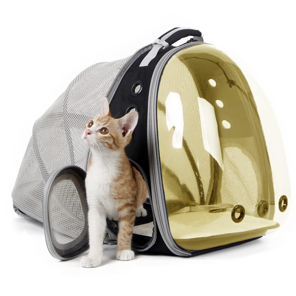 Expandable Cat Backpack Carrier for Small Pets - Fits Up to 12 lbs, Space Capsule Design with Polarized Bubble Window - Perfect for Travel, Hiking & Vet Visits
