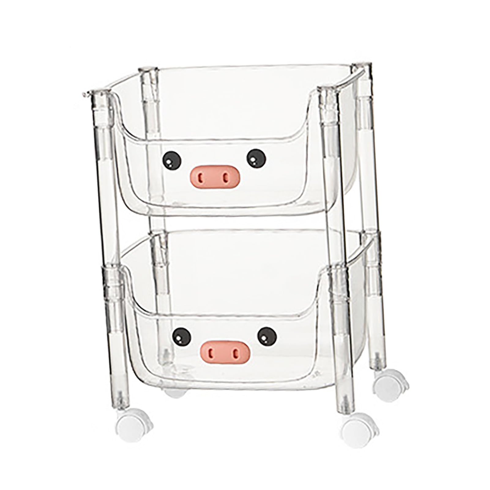 Sturdy 2-Tier Plastic Rolling Cart with Pig Nose Design - Kids Toy Storage Organizer & Snack Caddy for Playroom, Bedroom, or Kitchen Organization