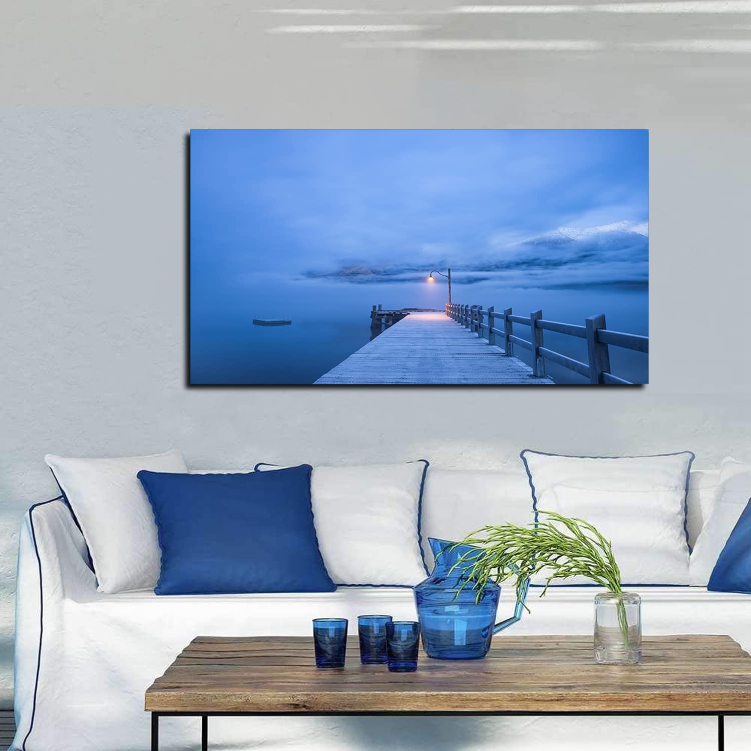 Seaside Beach Winter Landscape Canvas Art - Ocean Sunset Wall Painting - Framed Coastal Decor for Living Room, Bedroom, Office - Ready to Hang - Perfect for Coastal Theme Home Decor & Vacation House Style