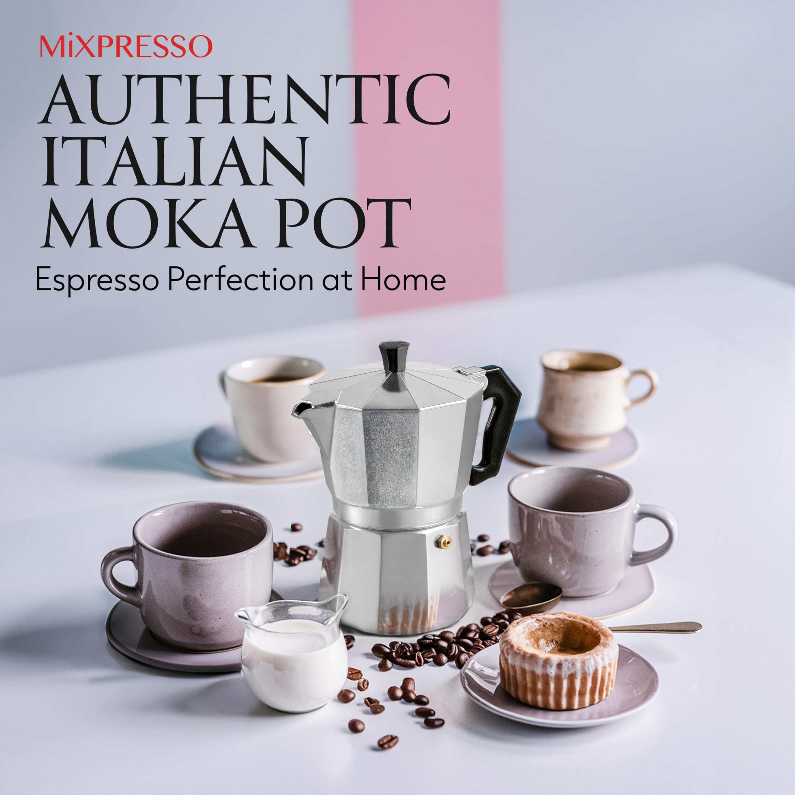 Mixpresso 3-Cup Stovetop Espresso Maker - Italian Moka Pot for Gas & Electric Stoves, Perfect for Home, Office & Camping - Brews 5oz Rich Cuban Coffee & Espresso