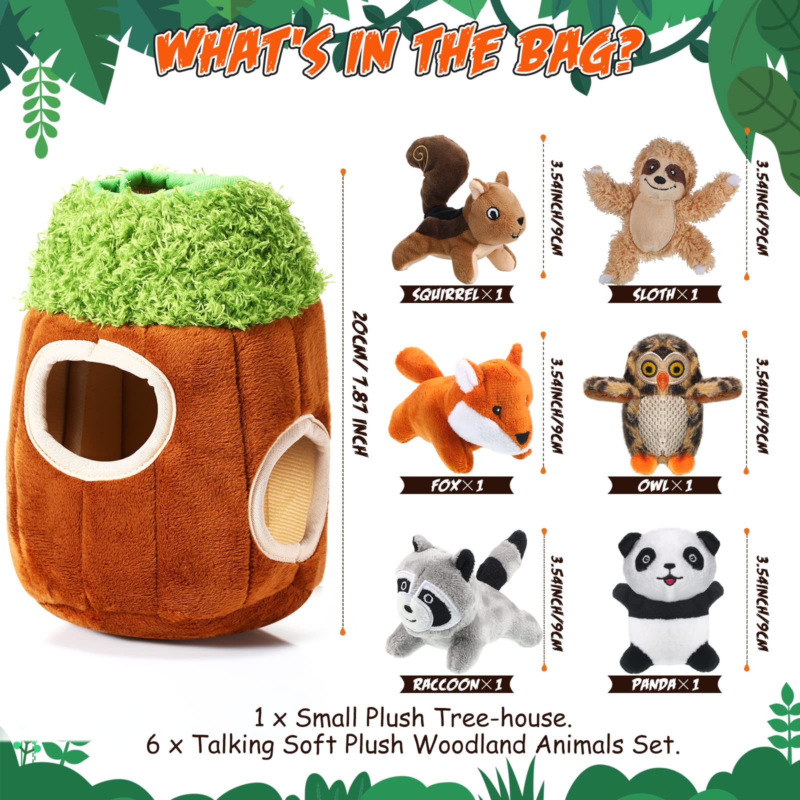 7-Piece Dog Hide and Seek Chew Toys with Squeakers - Plush Woodland Friends Puppy Toys for Small & Medium Dogs - Perfect for Interactive Play, Training, and Teething Relief