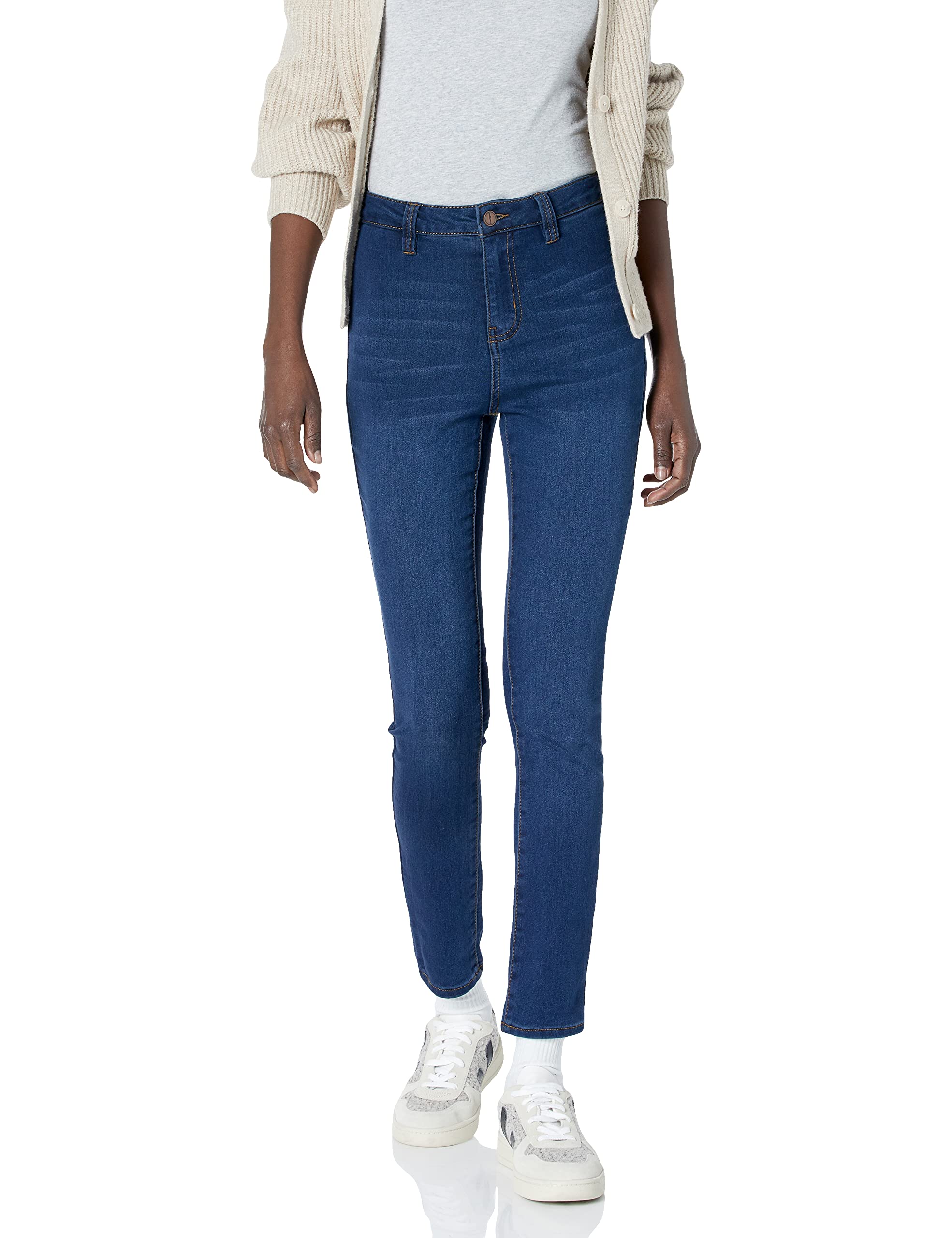 Stylish Dollhouse Women's Single Button Closure Curvy Dark Wash Skinny Jeans - Perfect for Casual Outings & Night Out