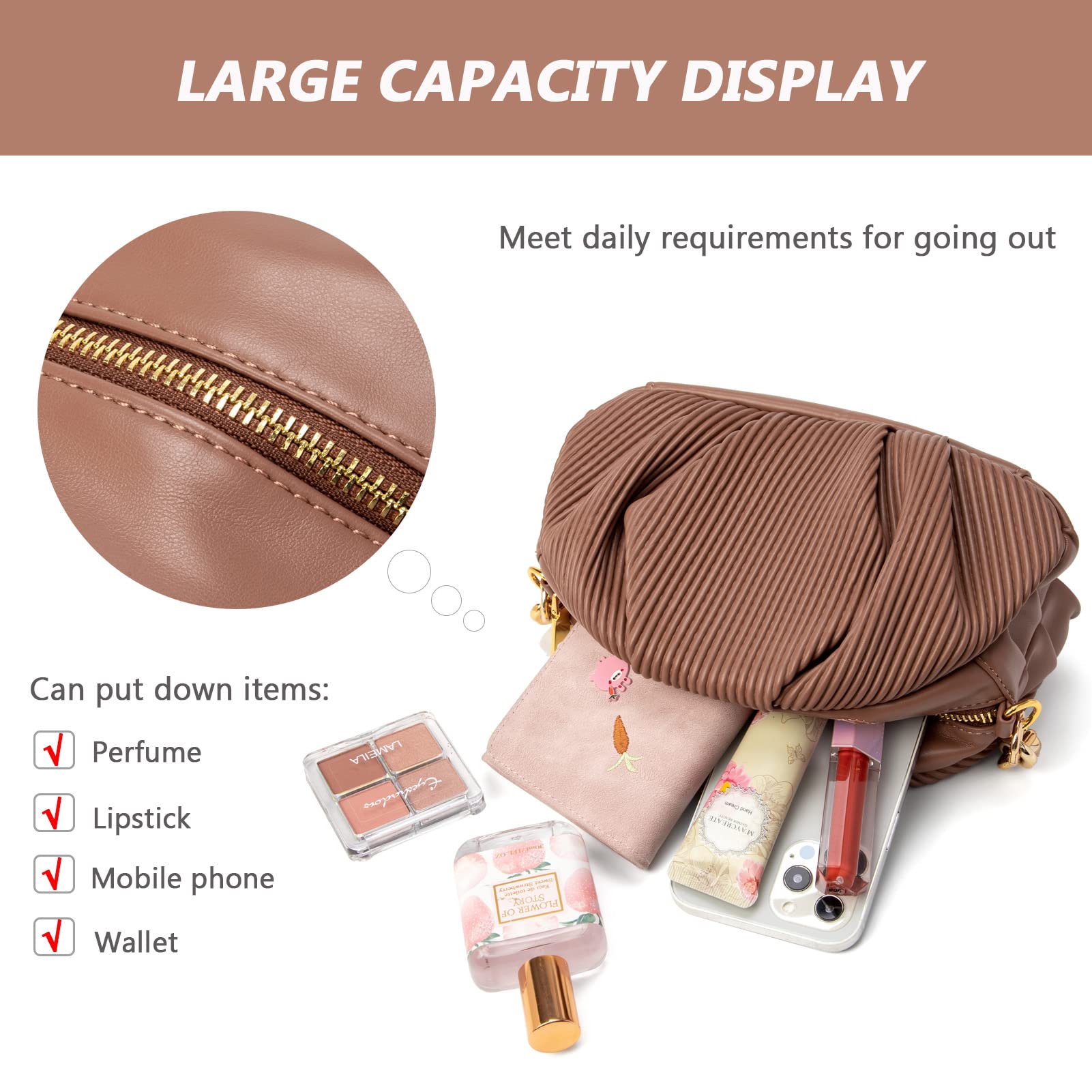 KingTo Women's Crossbody Clutch Purse - Designer Dumpling Shoulder Bag & Soft Cloud Pouch Tote for Everyday Use, Date Night & Travel Accessories