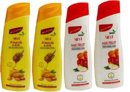 SILVI Winter Care Combo Kit - 4 Pack Almond Milk & Honey Body Lotion (100ml Each, 400ml Total) for Dry Skin, Moisturizing & Nourishing - Perfect for Winter Skincare Routine, Travel & Gifting