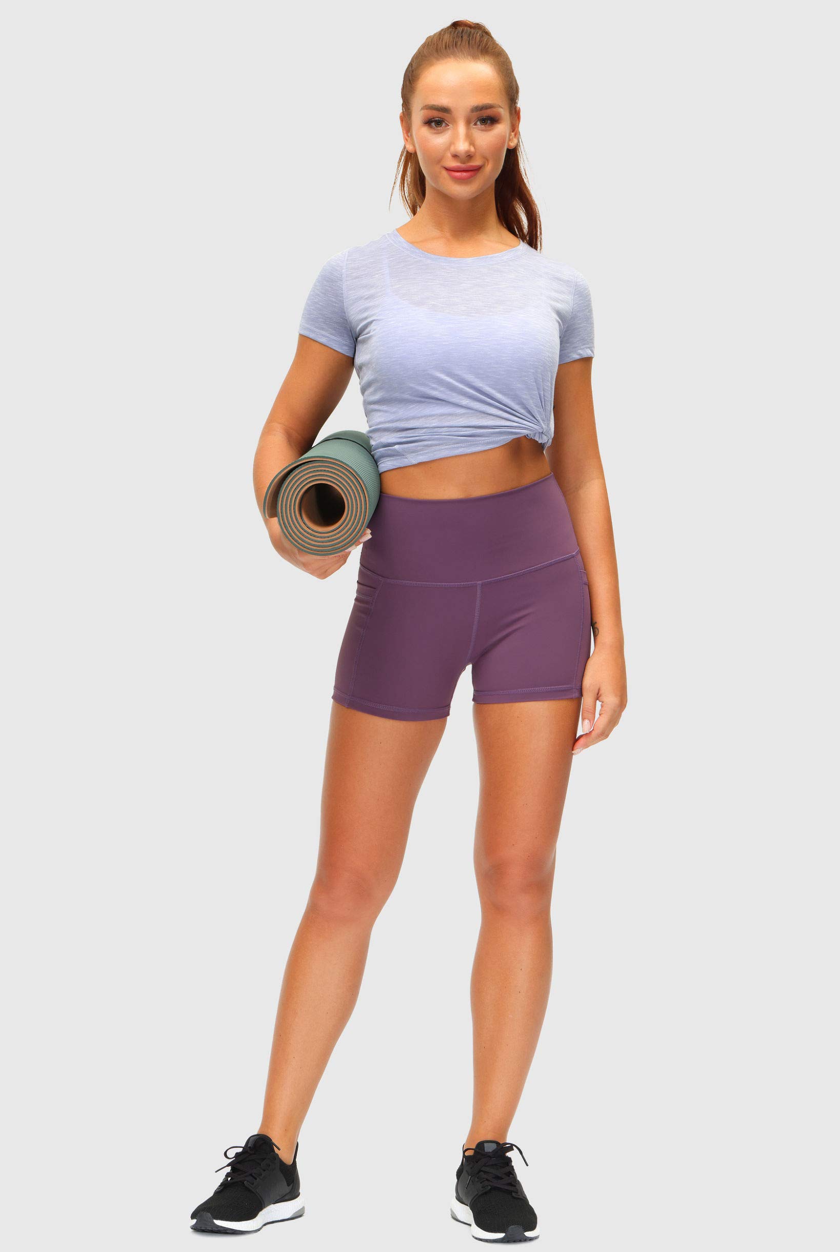 High Waist Yoga Shorts for Women with Side Pockets - Tummy Control Workout Running Gym Biker Shorts 8