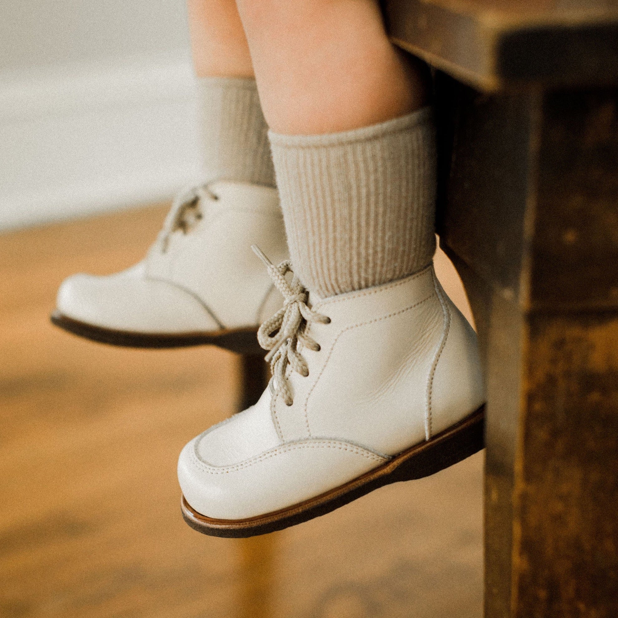 Antigua Cream Leather Boots for Kids - Stylish & Durable Children's Footwear for School, Play & Outdoor Adventures