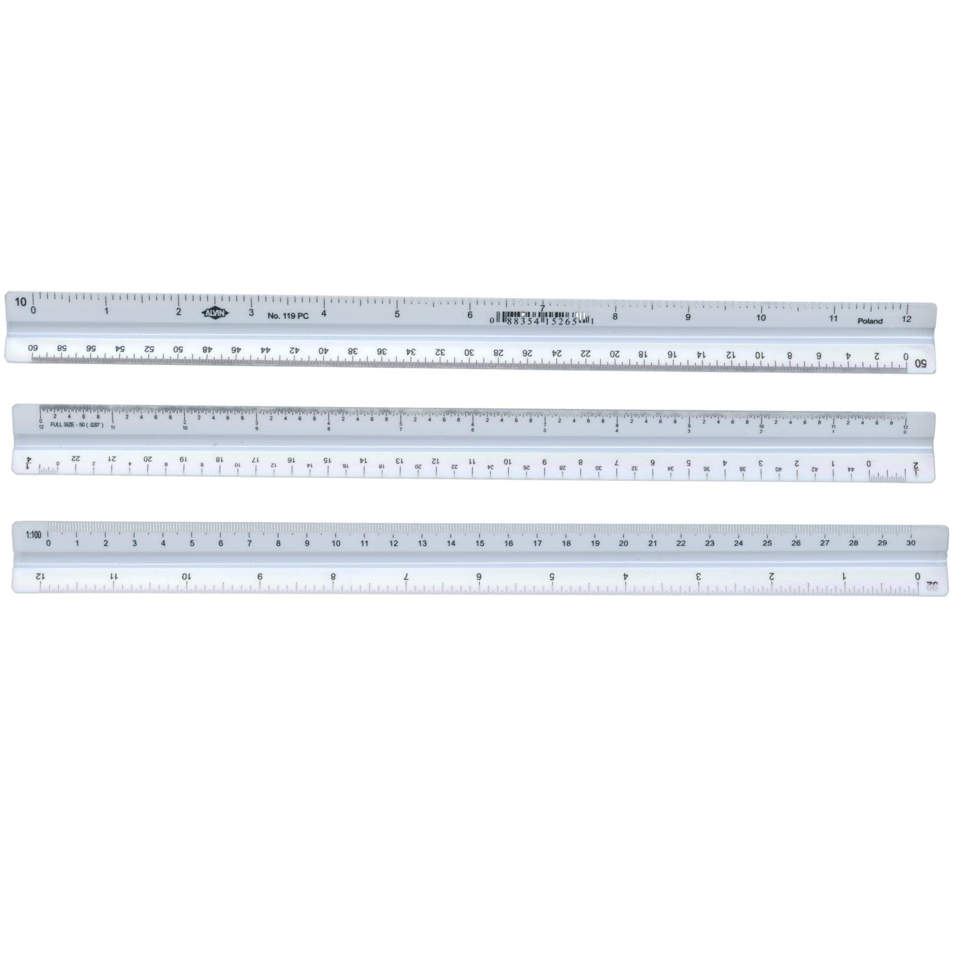 Alvin Combination Triangular Scale Ruler - 12 Inch Dual Metric & Imperial Measurement Drafting Tool for Architects, Engineers & Students | Perfect for Technical Drawing, Blueprint Reading & CAD Design