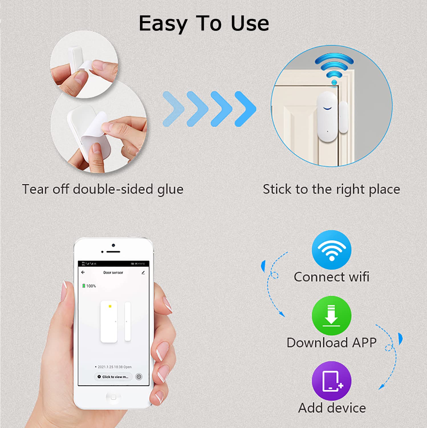 4 Pack WiFi Door Window Sensor Detector - Wireless Smart Security Alarm System | Tuya & Alexa/Google Home/Siri Compatible | Home & Business Security Solution | Monitor Doors, Windows & Valuables