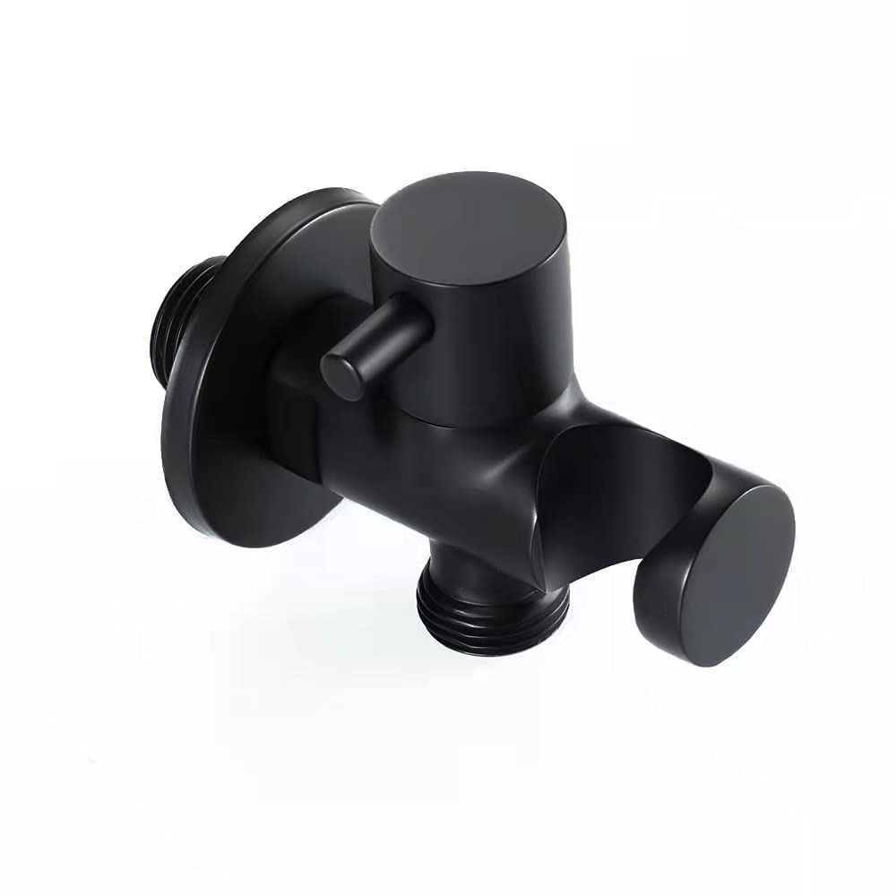 Premium Handheld Shower Head Holder with Hose Connector - Adjustable Wall Mount Shower Wand Bracket with Shut Off Valve - Matte Black Finish for Bathroom, Bidet Sprayer & Shower Handle Organization