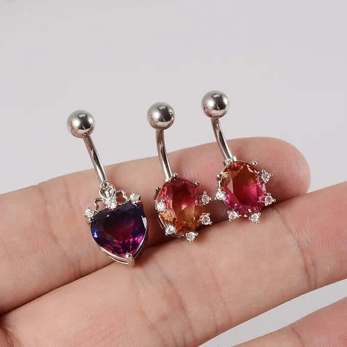 14G Gradient Heart Belly Button Rings - Stainless Steel Navel Piercing Jewelry for Women | Perfect for Summer Beach, Pool Parties & Body Piercing Fashion