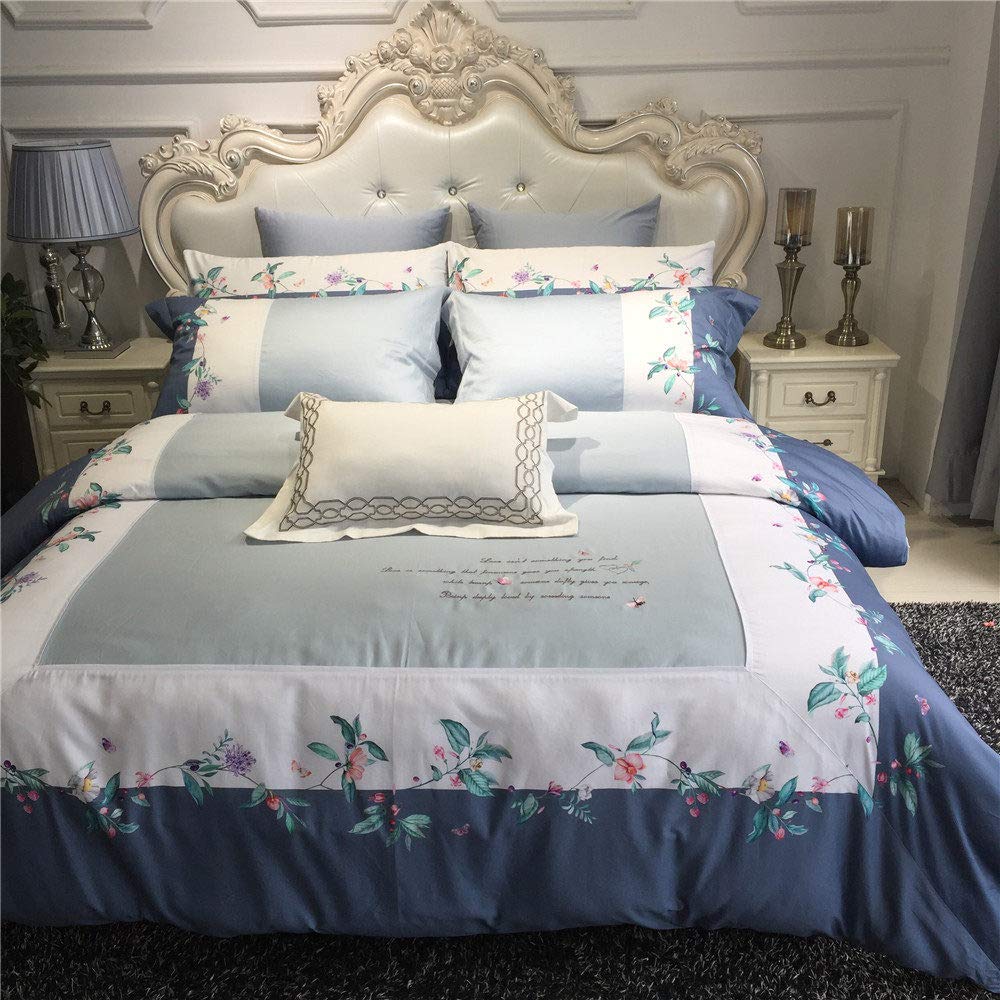 KTUCN 100% Cotton Sateen Duvet Cover Set - King Size 4-Piece Bedding Set with Leaf Pattern | Soft & Breathable Luxury Bed Sheets | Perfect for Master Bedroom, Guest Room & Hotel Use