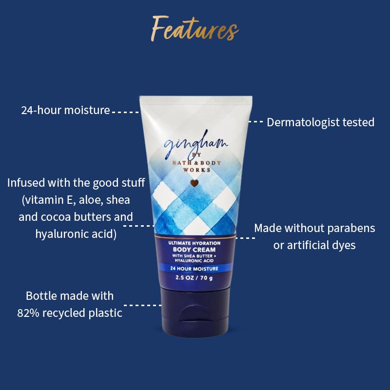 Bath & Body Works Gingham Body Cream for Women - 8oz (226g) | 24-Hour Moisturizing & Hydrating | Lightweight & Fast-Absorbing | Perfect for Daily Skincare Routine & Gift Giving