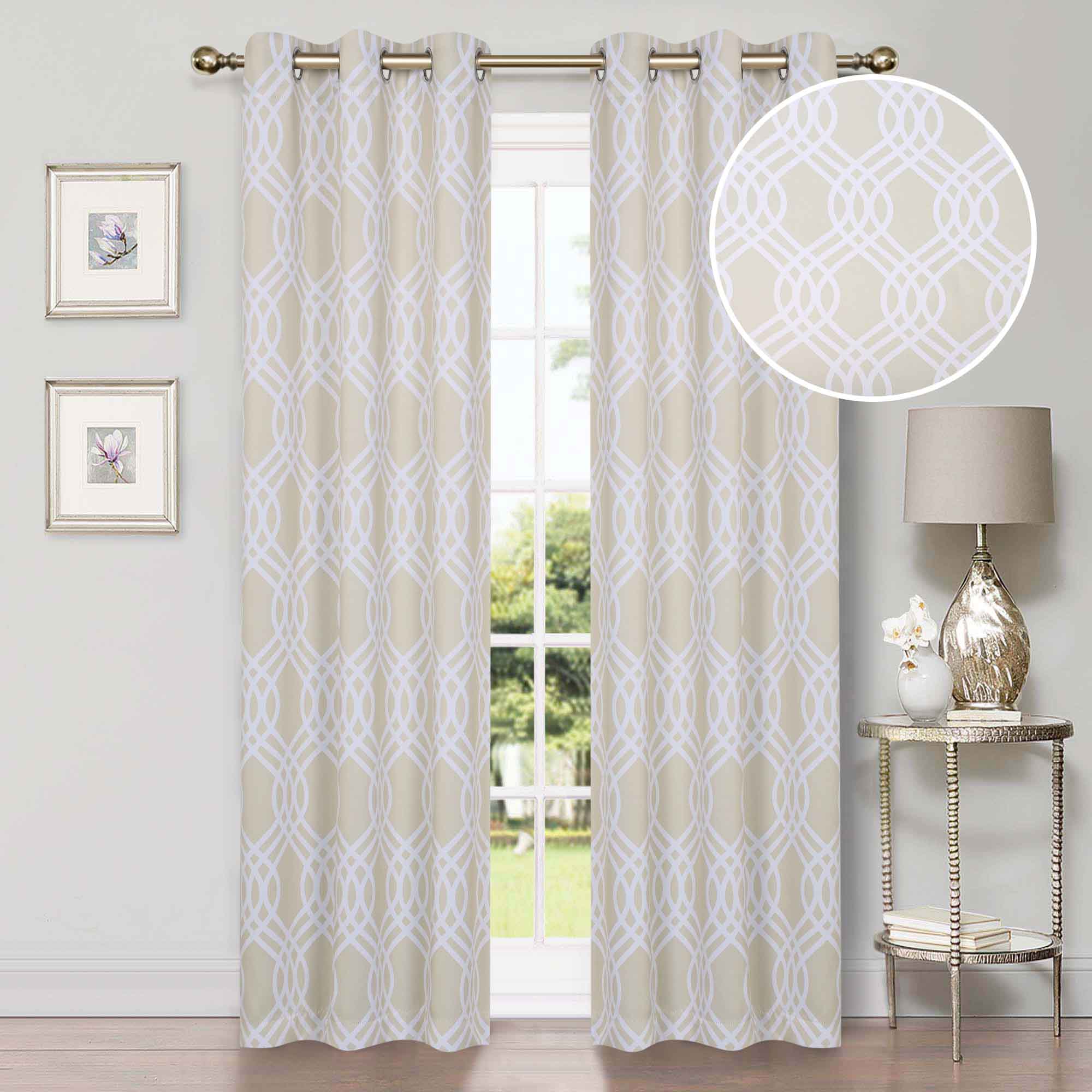 Washable Blackout Curtains with Ribbon Trellis Design - Room Darkening Window Treatment for Bedroom & Living Room - Thermal Insulated Drapes for Better Sleep and Energy Efficiency