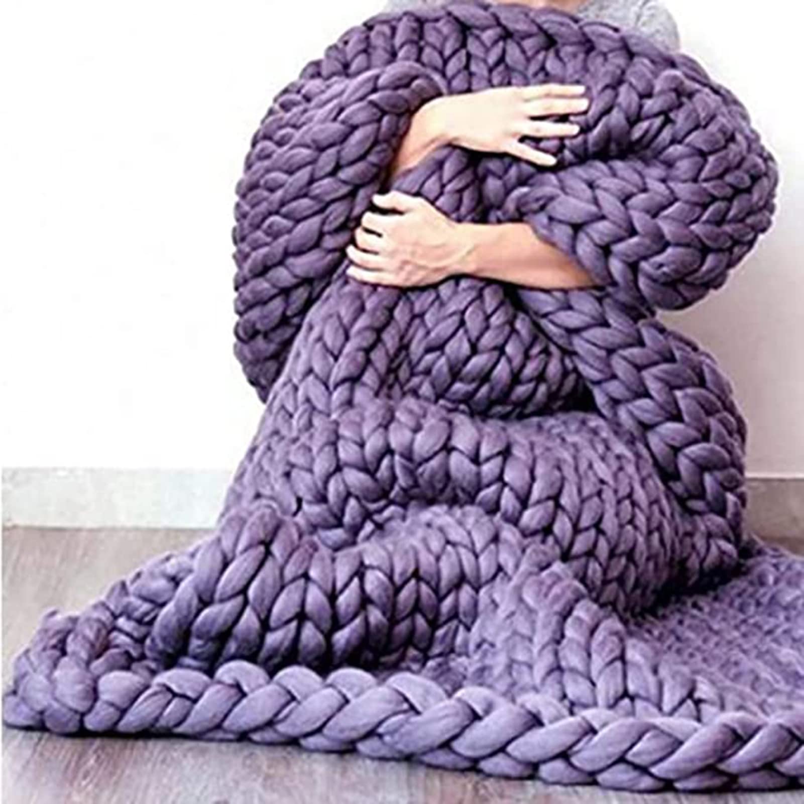 LIERITIYU 47x59 Inch Chunky Knit Blanket - Oversized Hand-Knitted Throw Blanket for Adults, Soft Crochet Rope Blanket in Purple (120x150cm) - Perfect for Sofa, Bed, Couch & Cozy Home Decor