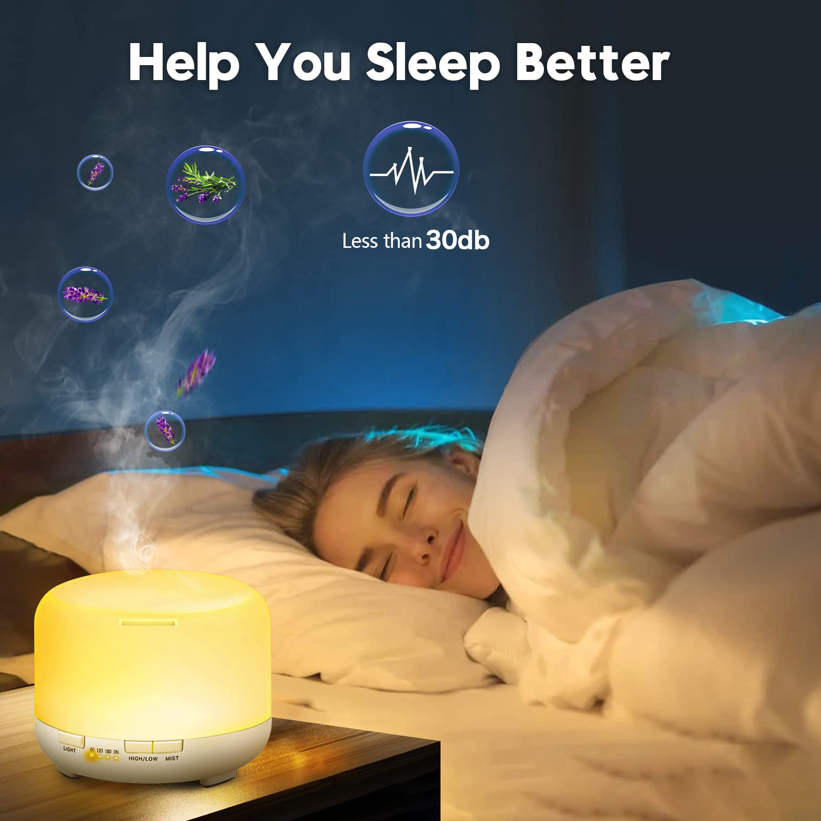 Yikubee 500ml Aromatherapy Essential Oil Diffuser with Remote - Large Room Cool Mist Humidifier for Home, Bedroom, Office | Perfect for Relaxation, Yoga, and Spa